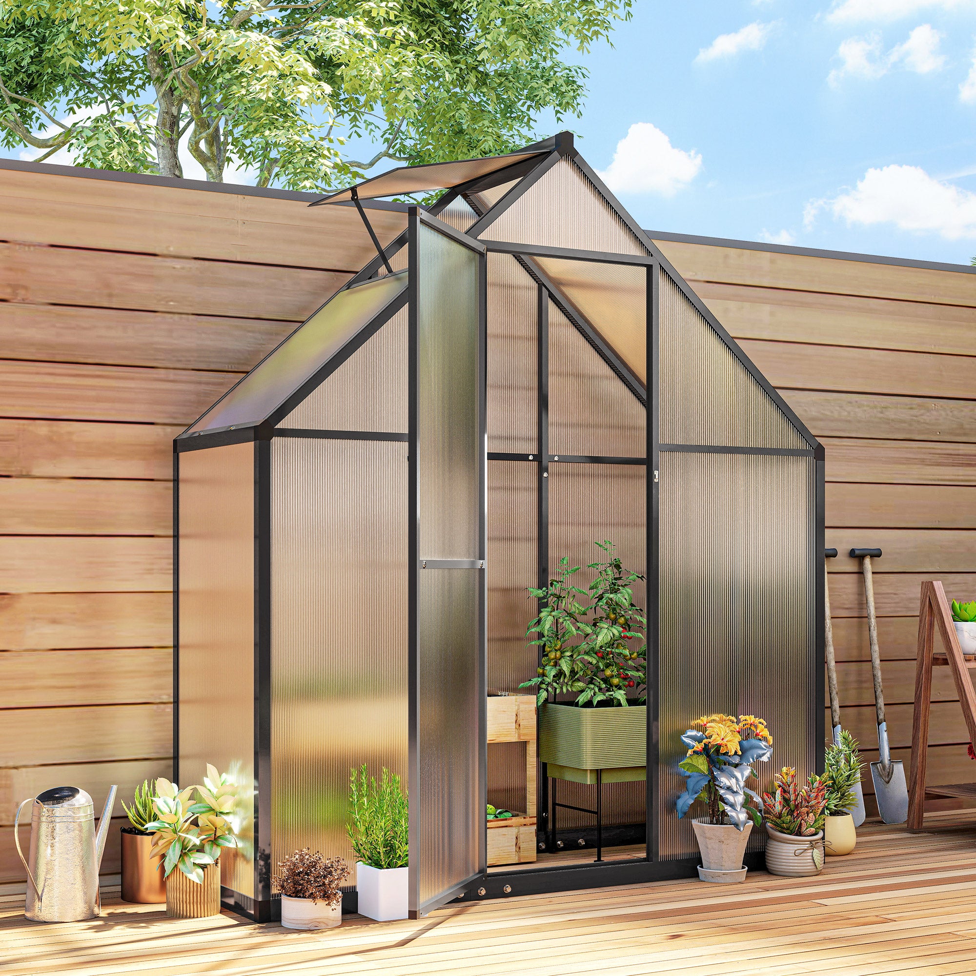 Polycarbonate Walk-in Greenhouse - Black 5.5' x 2' Aluminum-DECOROLALA