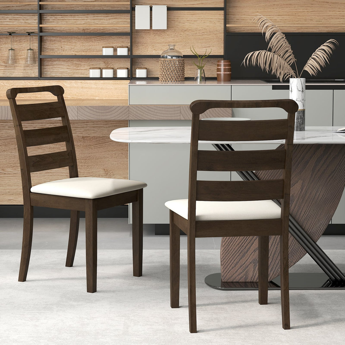 Polyester Upholstered Wooden Dining Chair Set of 2-Walnut-Dining Chairs-DECOROLALA