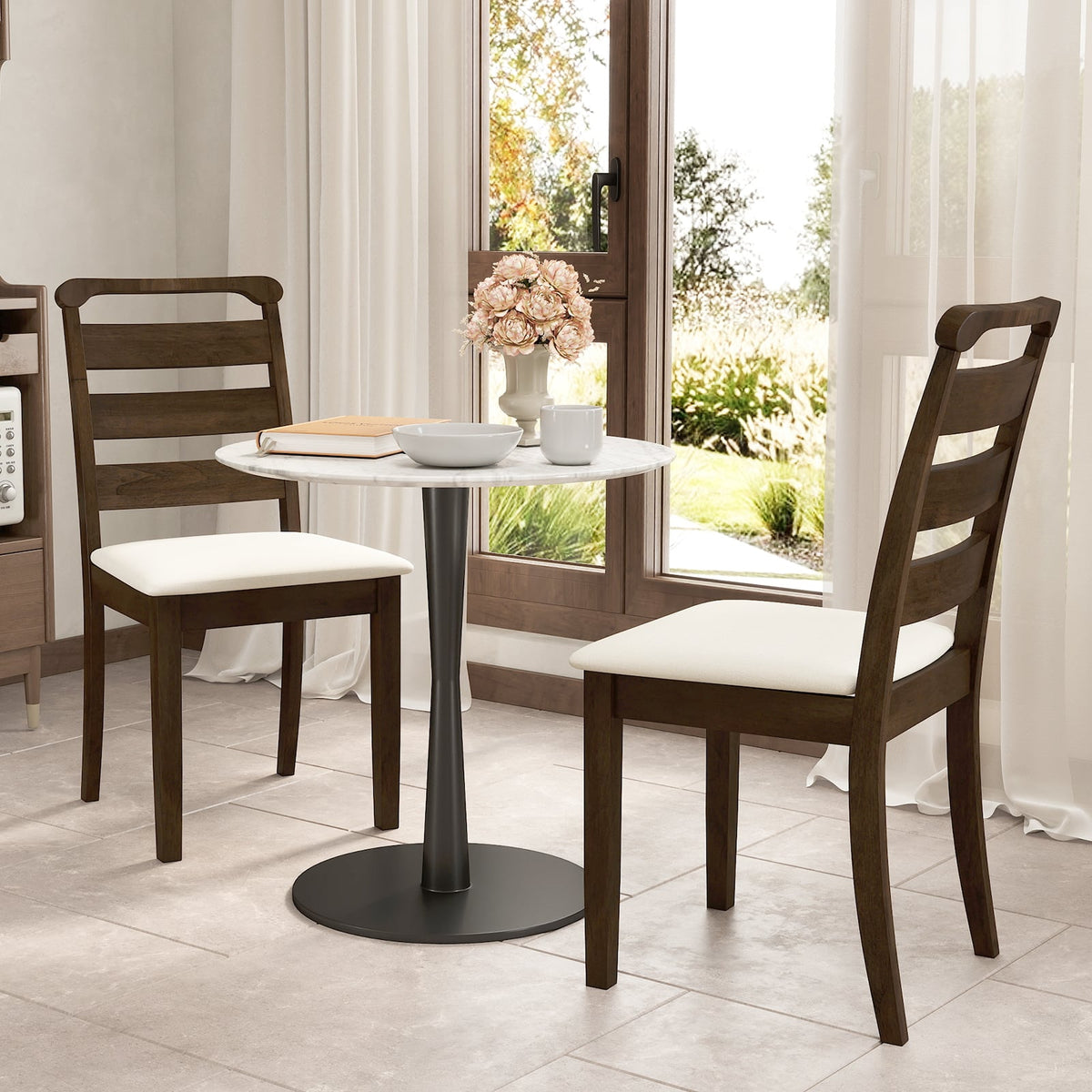 Polyester Upholstered Wooden Dining Chair Set of 2-Walnut-Dining Chairs-DECOROLALA
