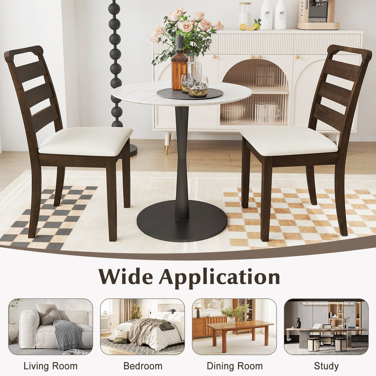 Polyester Upholstered Wooden Dining Chair Set of 2-Walnut-Dining Chairs-DECOROLALA