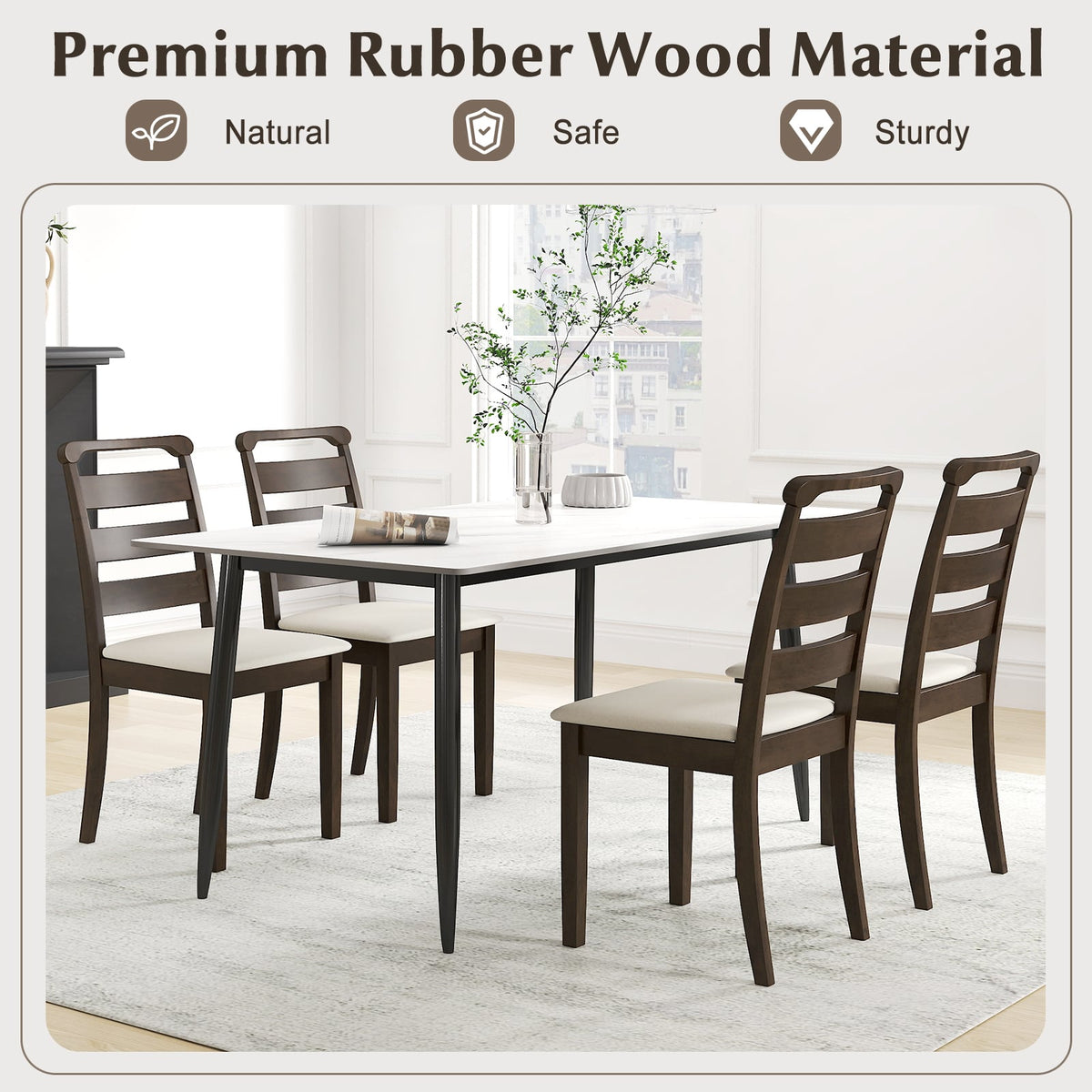 Polyester Upholstered Wooden Dining Chair Set of 2-Walnut-Dining Chairs-DECOROLALA