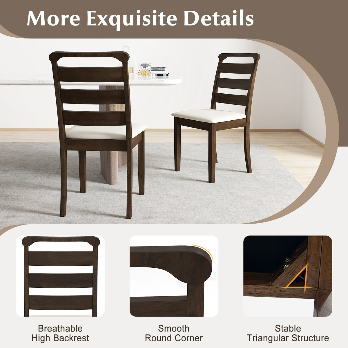 Polyester Upholstered Wooden Dining Chair Set of 2-Walnut-Dining Chairs-DECOROLALA