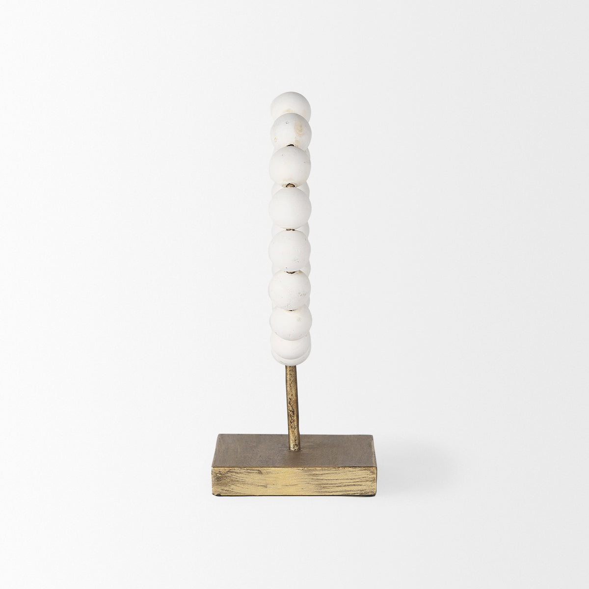 Pontchartrain I (Small) 9L x 5W White Beaded Broken Sphere Decorative Object W/ Gold Base-Objects-DECOROLALA