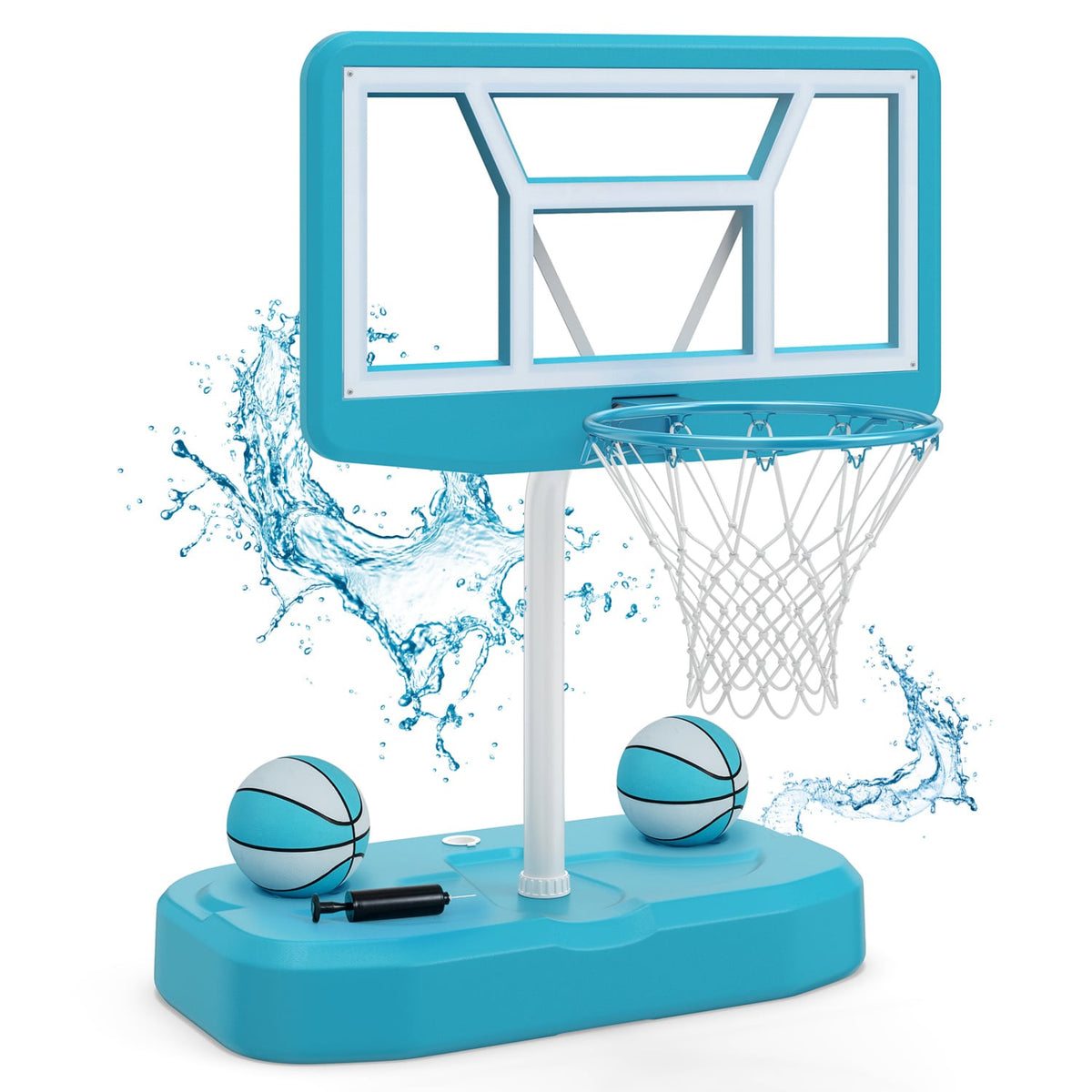 Pool Basketball Hoop Set with 2 Balls and Pump for Water Games-Blue-Sporting Goods-DECOROLALA