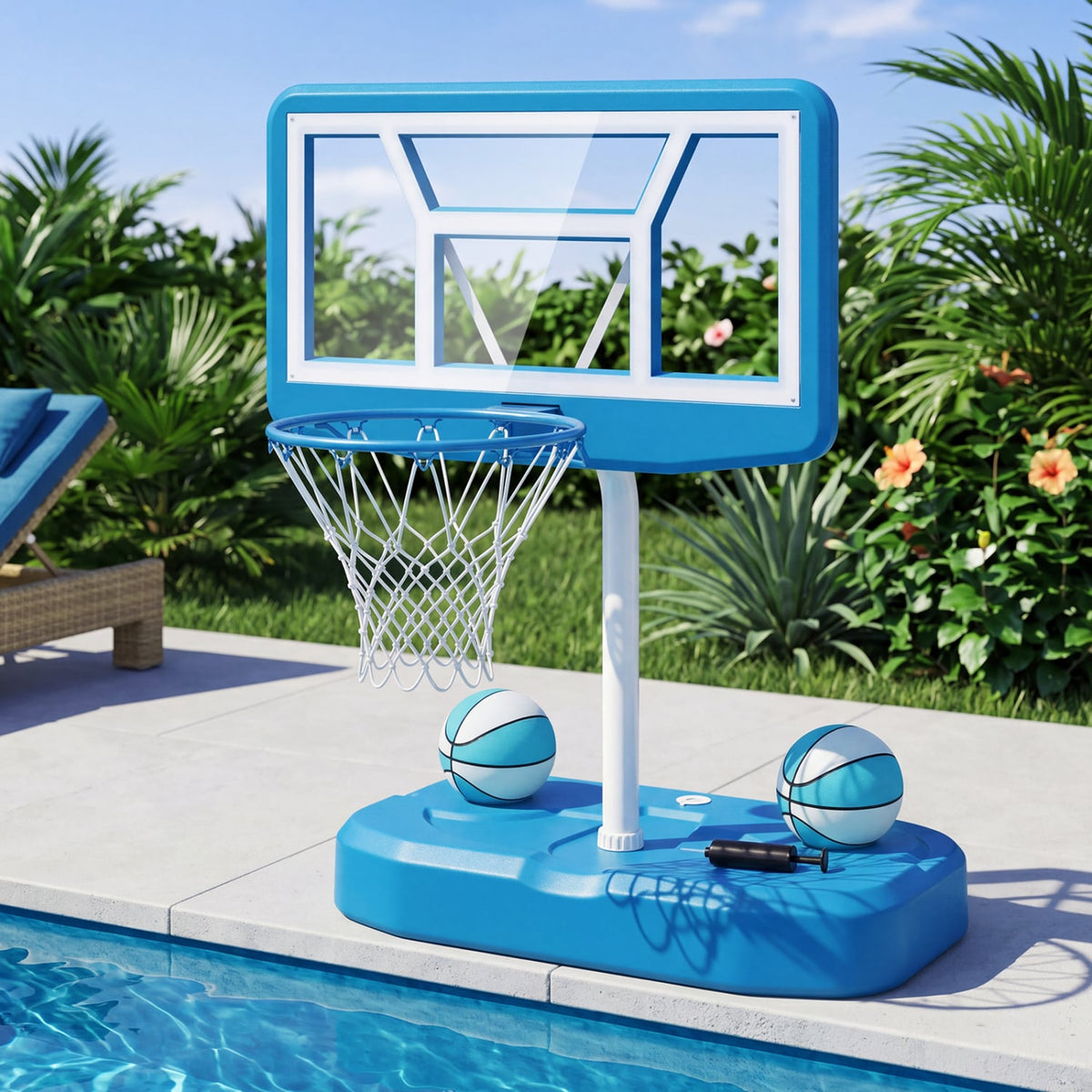 Pool Basketball Hoop Set with 2 Balls and Pump for Water Games-Light Blue-Sporting Goods-DECOROLALA