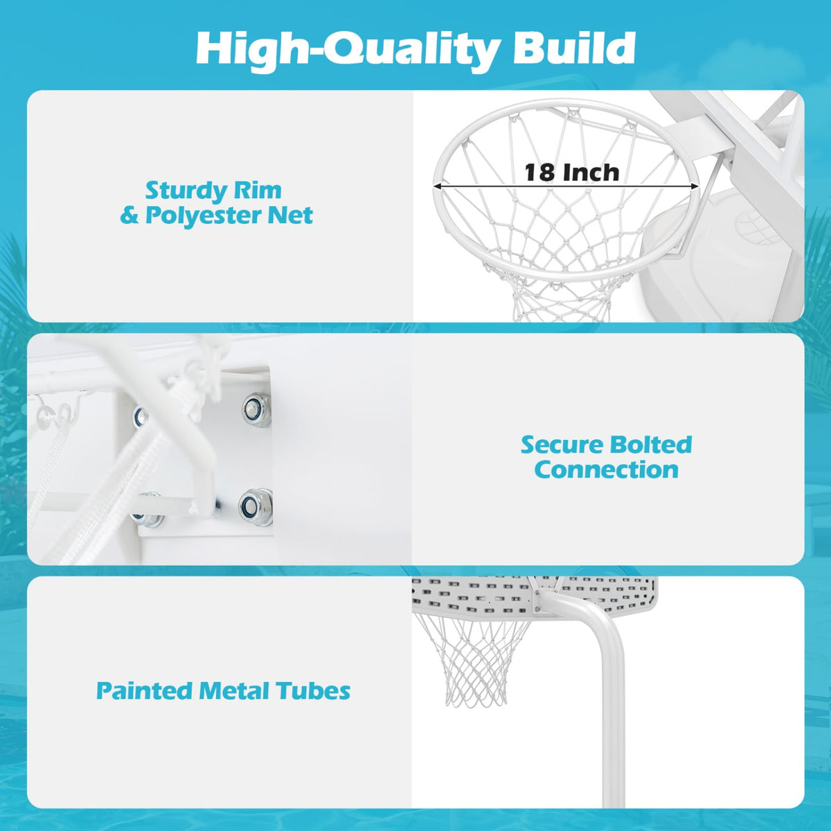 Pool Basketball Hoop Set with 2 Balls and Pump for Water Games-White-Sporting Goods-DECOROLALA
