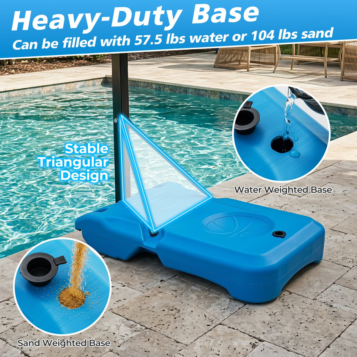 Pool Basketball Hoop with 3-Level Adjustable Height and Weighted Base-Sporting Goods-DECOROLALA