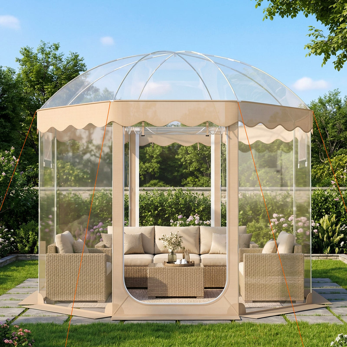 Pop Up Bubble Tent 10x10 FT for 8-10 People Weatherproof Pod with 540° Panoramic Clear PVC-Tents-DECOROLALA