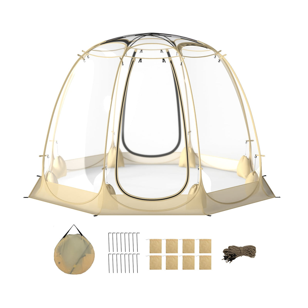 Pop Up Bubble Tent 630° Transparent PVC Igloo 8.5 x 8.5 FT Instant Setup Screen House for 5-6 People-Beige-Tents-DECOROLALA