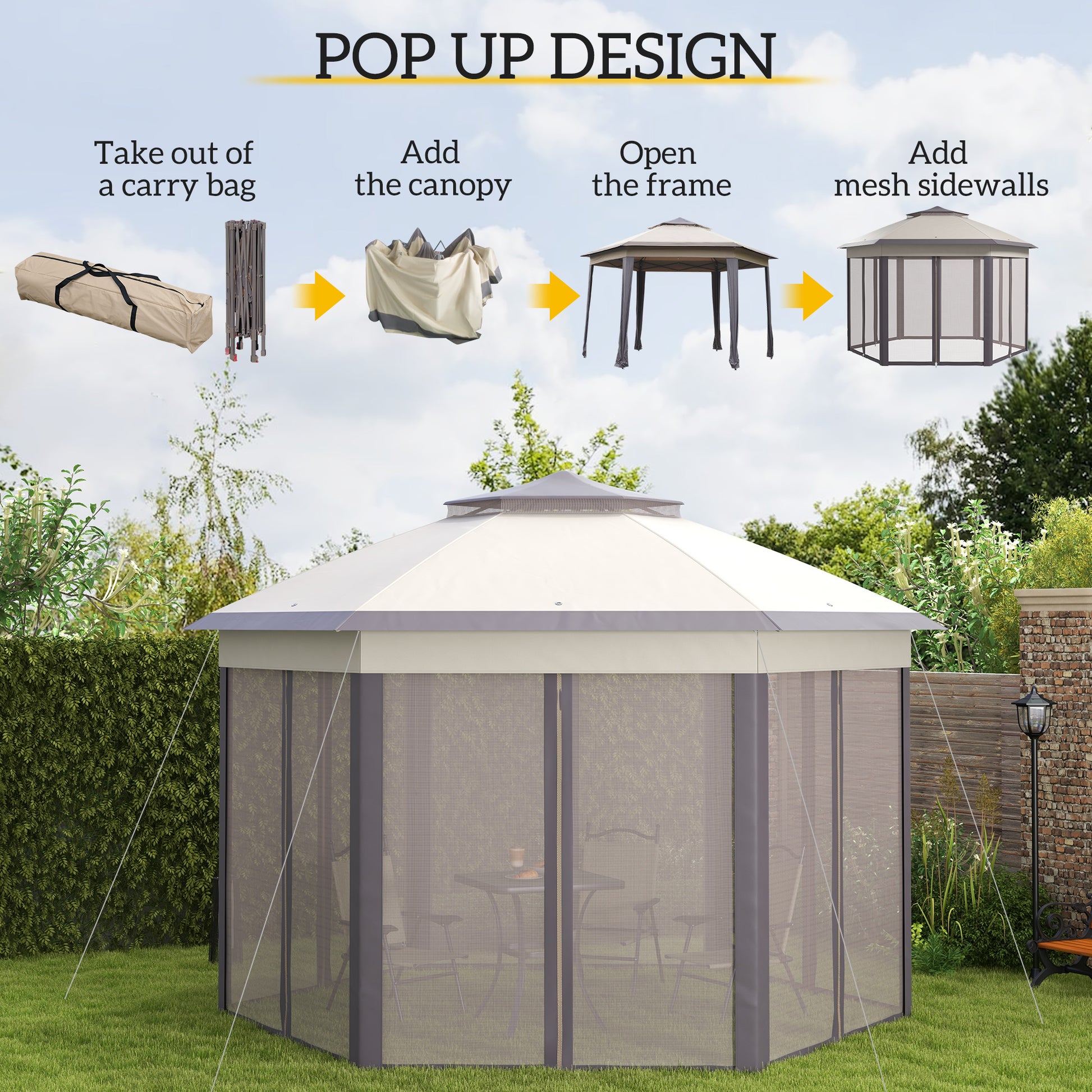 Pop Up Canopy 13' Hexagon - Coffee Beige-DECOROLALA