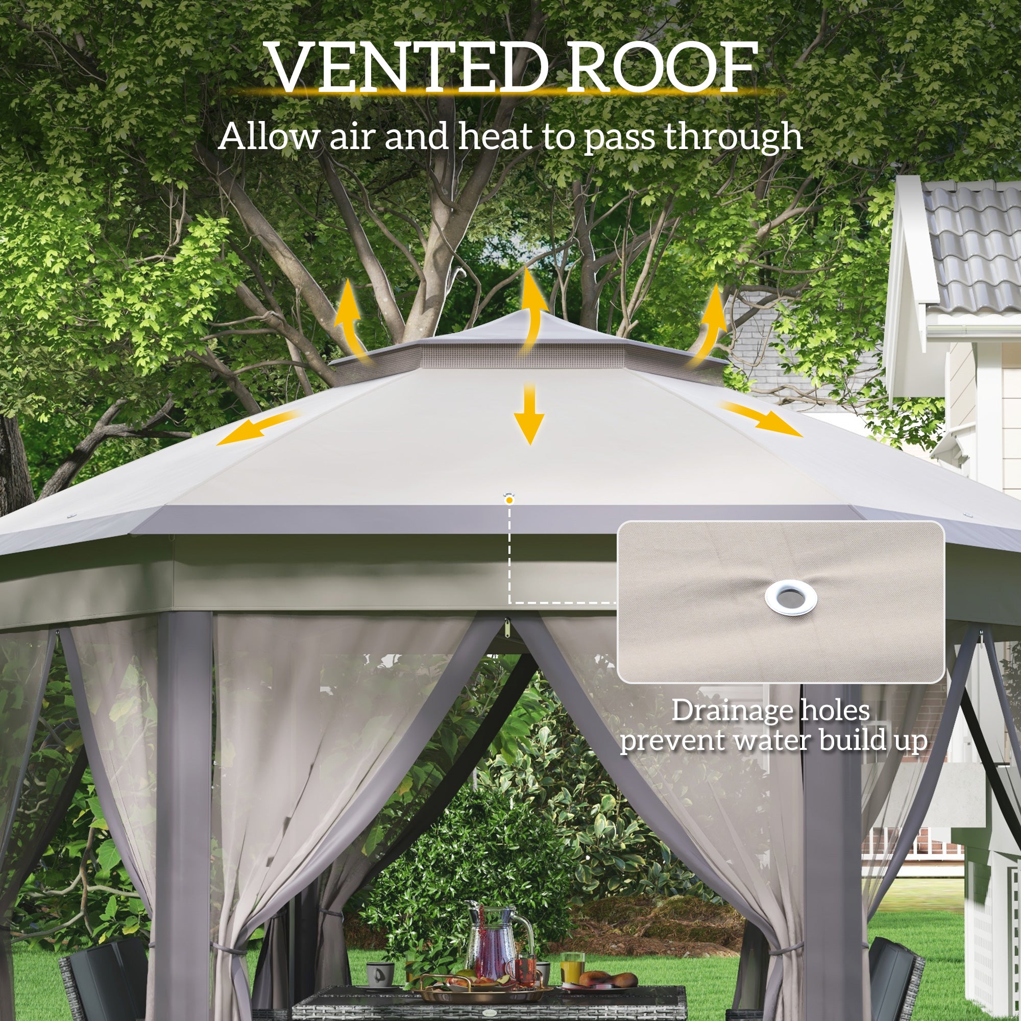 Pop Up Canopy 13' Hexagon - Coffee Beige-DECOROLALA