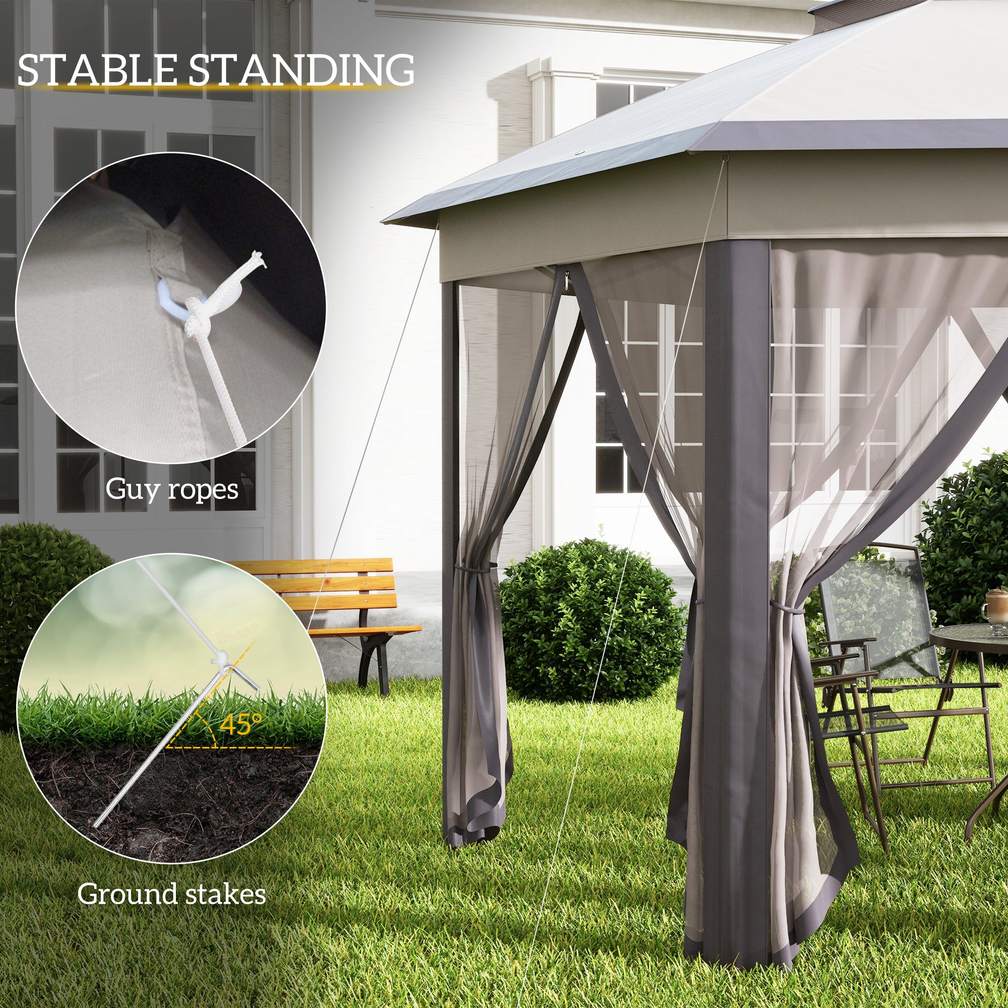 Pop Up Canopy 13' Hexagon - Coffee Beige-DECOROLALA
