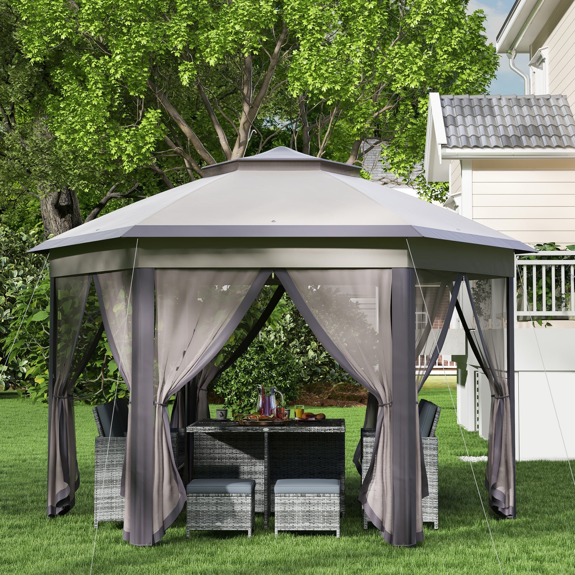 Pop Up Canopy 13' Hexagon - Coffee Beige-DECOROLALA
