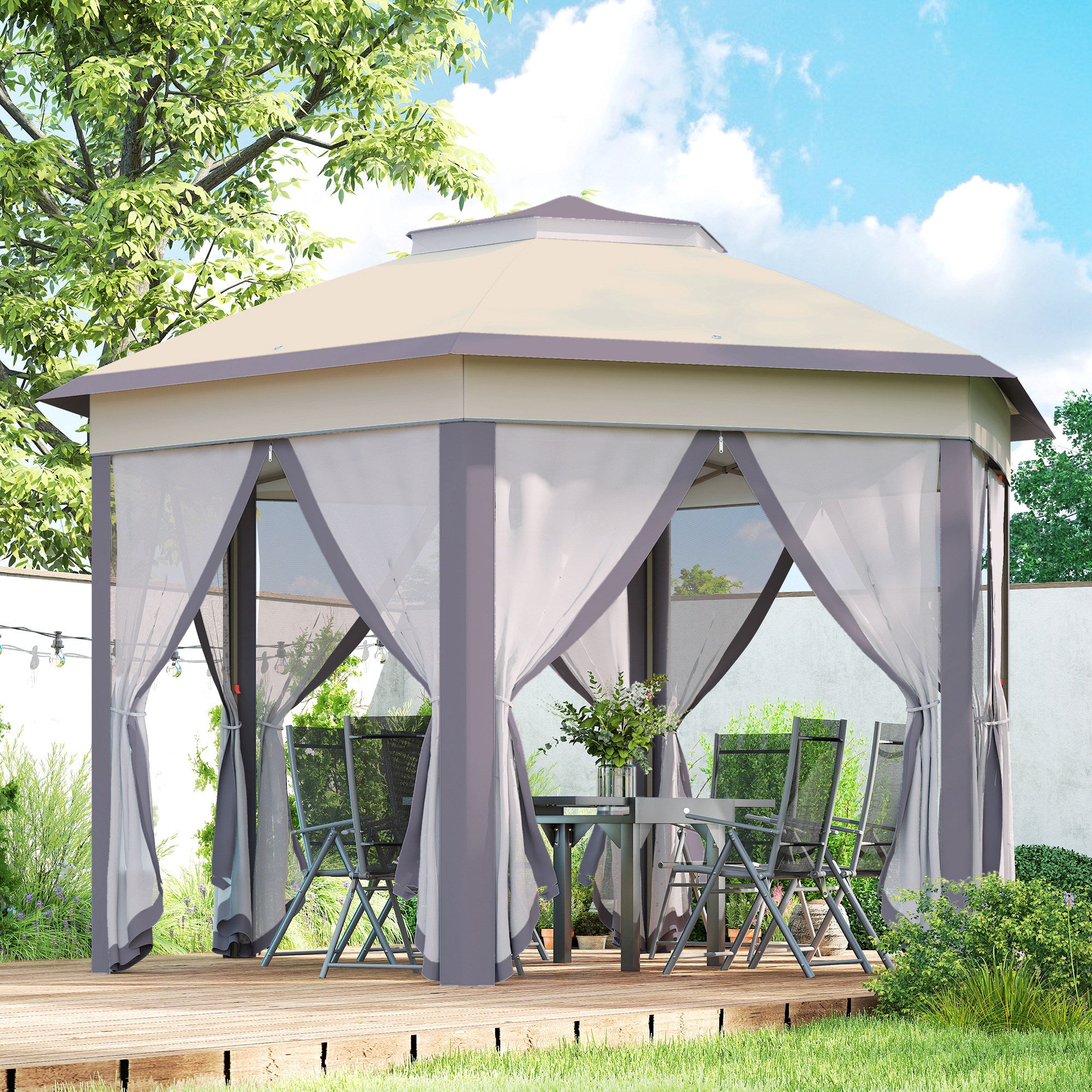 Pop Up Canopy 13' Hexagon - Coffee Beige-DECOROLALA