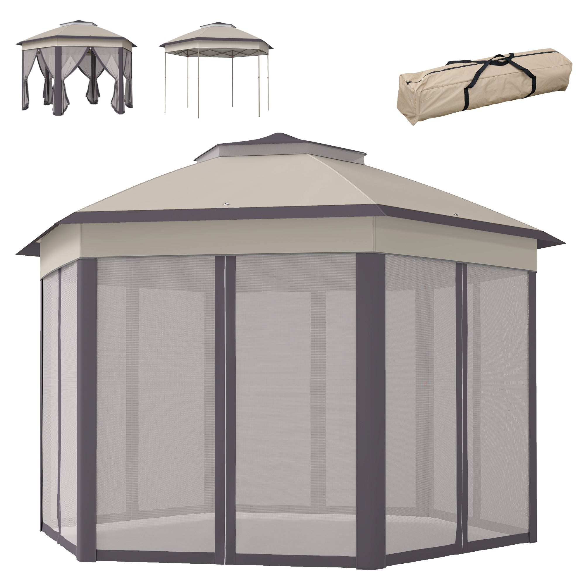 Pop Up Canopy 13' Hexagon - Coffee Beige-DECOROLALA