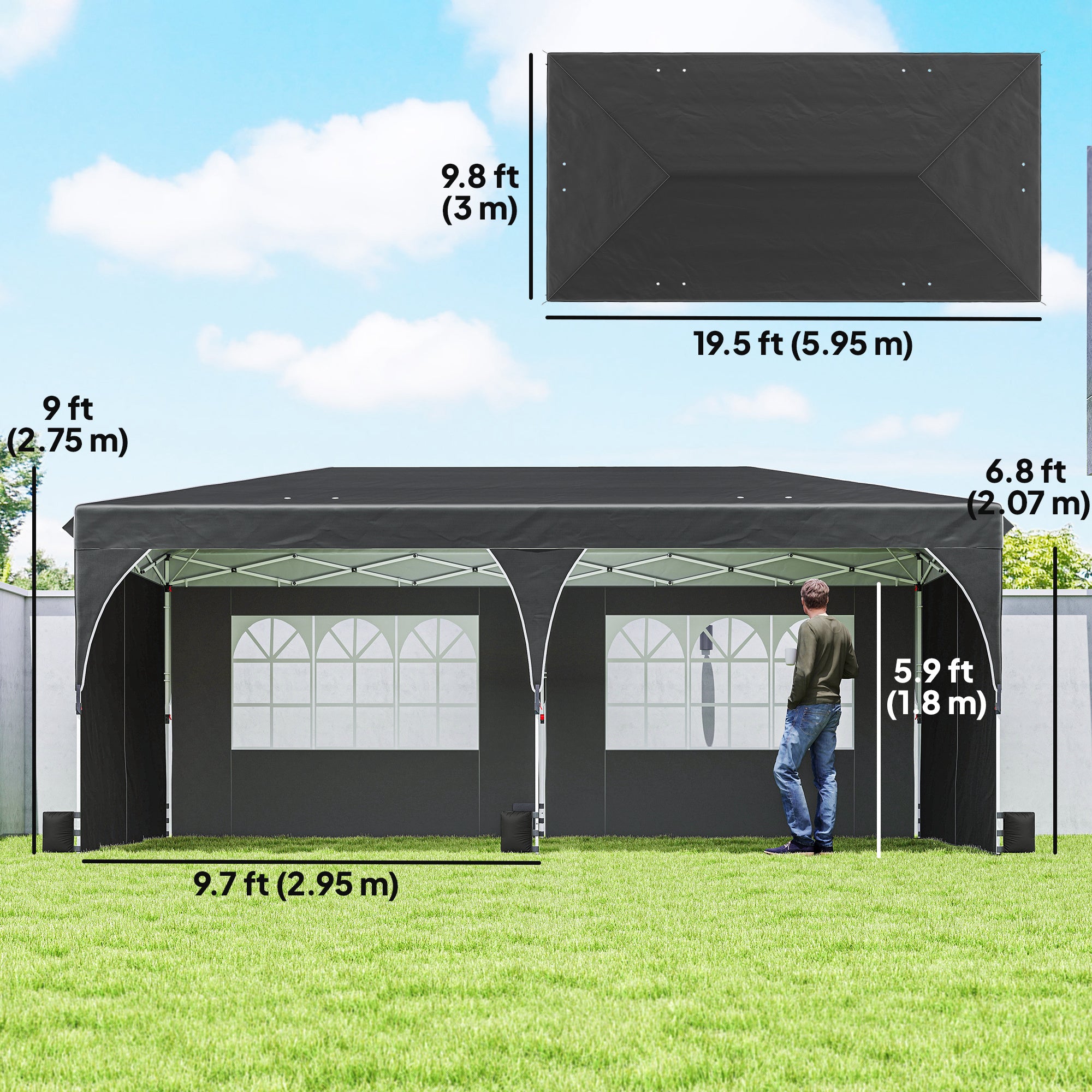 Pop Up Canopy Tent 10x20 ft UPF50+ Black-DECOROLALA