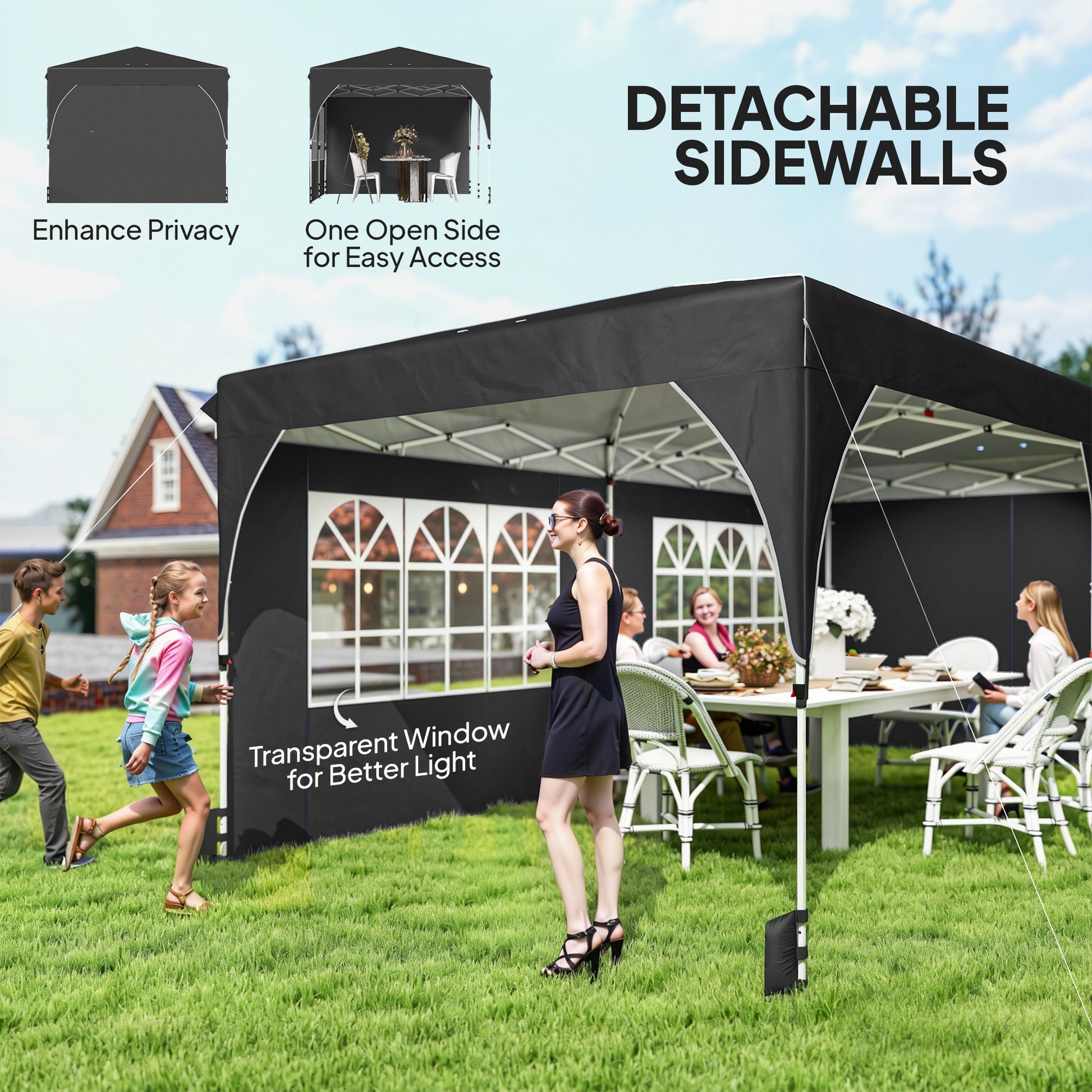 Pop Up Canopy Tent 10x20 ft UPF50+ Black-DECOROLALA