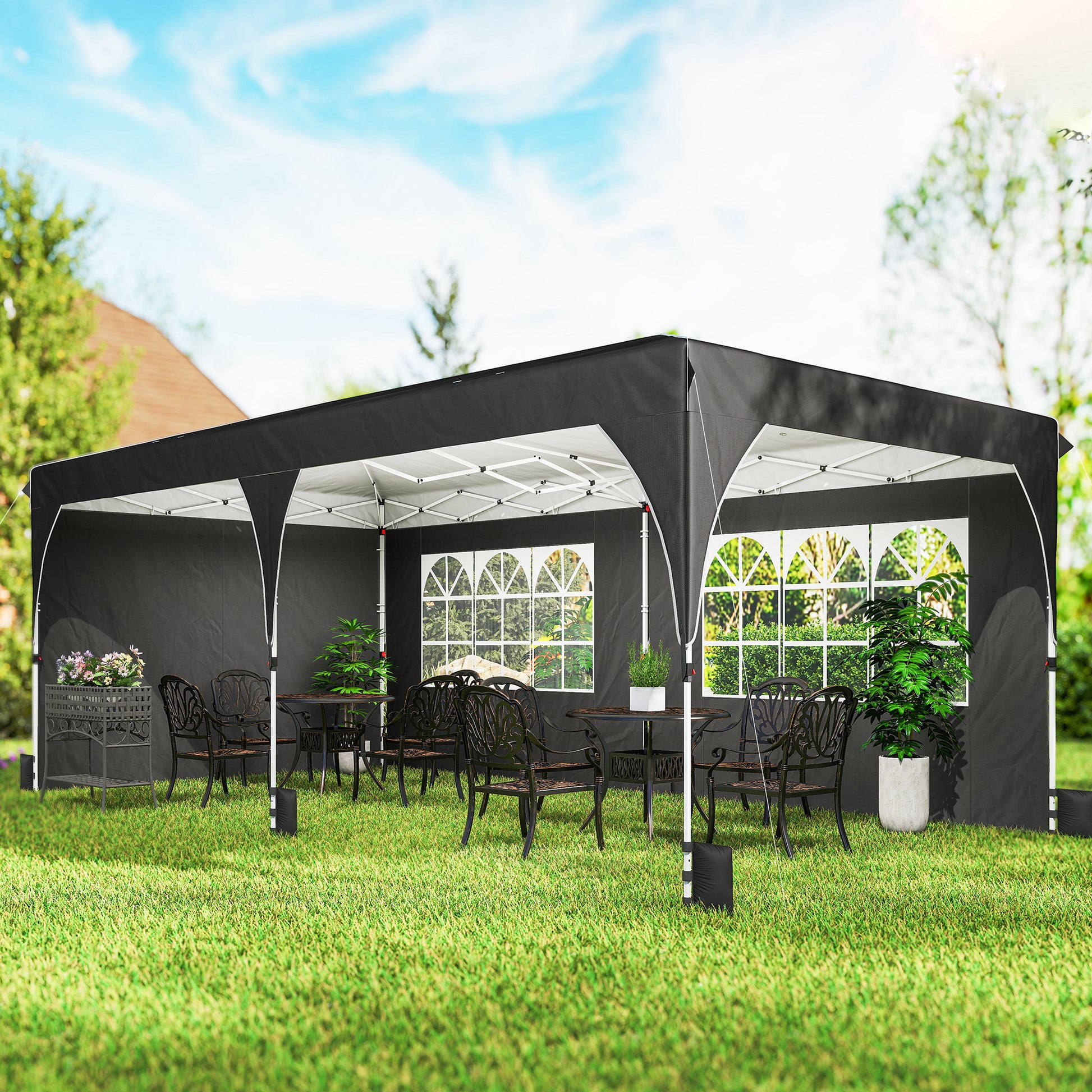 Pop Up Canopy Tent 10x20 ft UPF50+ Black-DECOROLALA