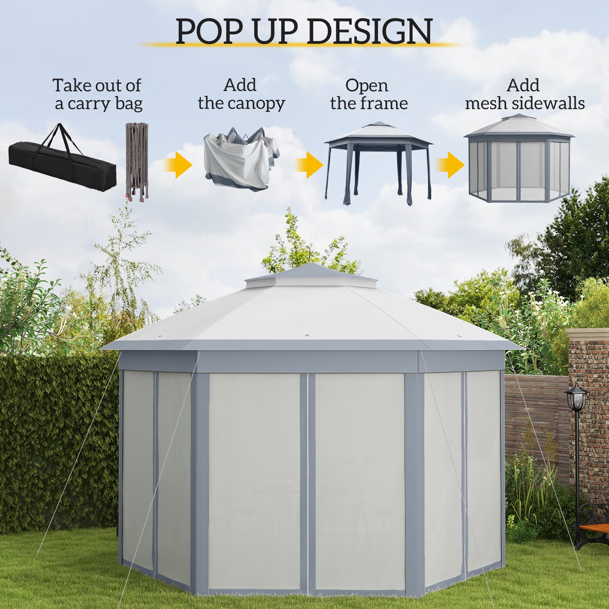 Pop Up Canopy Tent 13x13 Grey Netting-DECOROLALA
