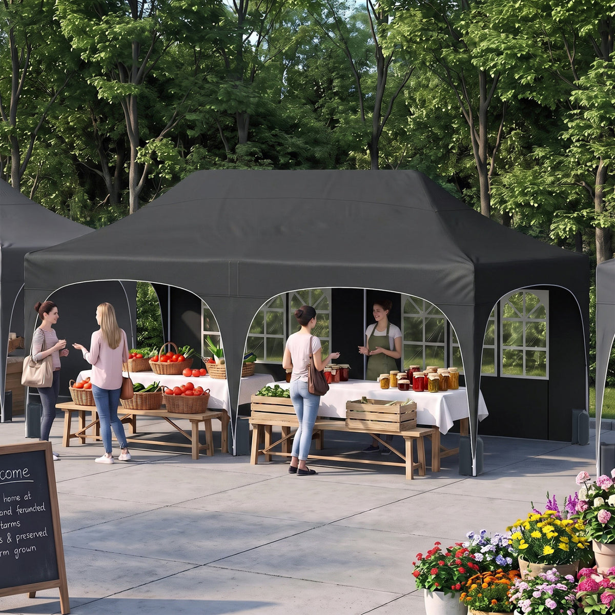 Pop Up Canopy Tent with 6 Removable Sidewalls for Patio-Black-Canopies-DECOROLALA