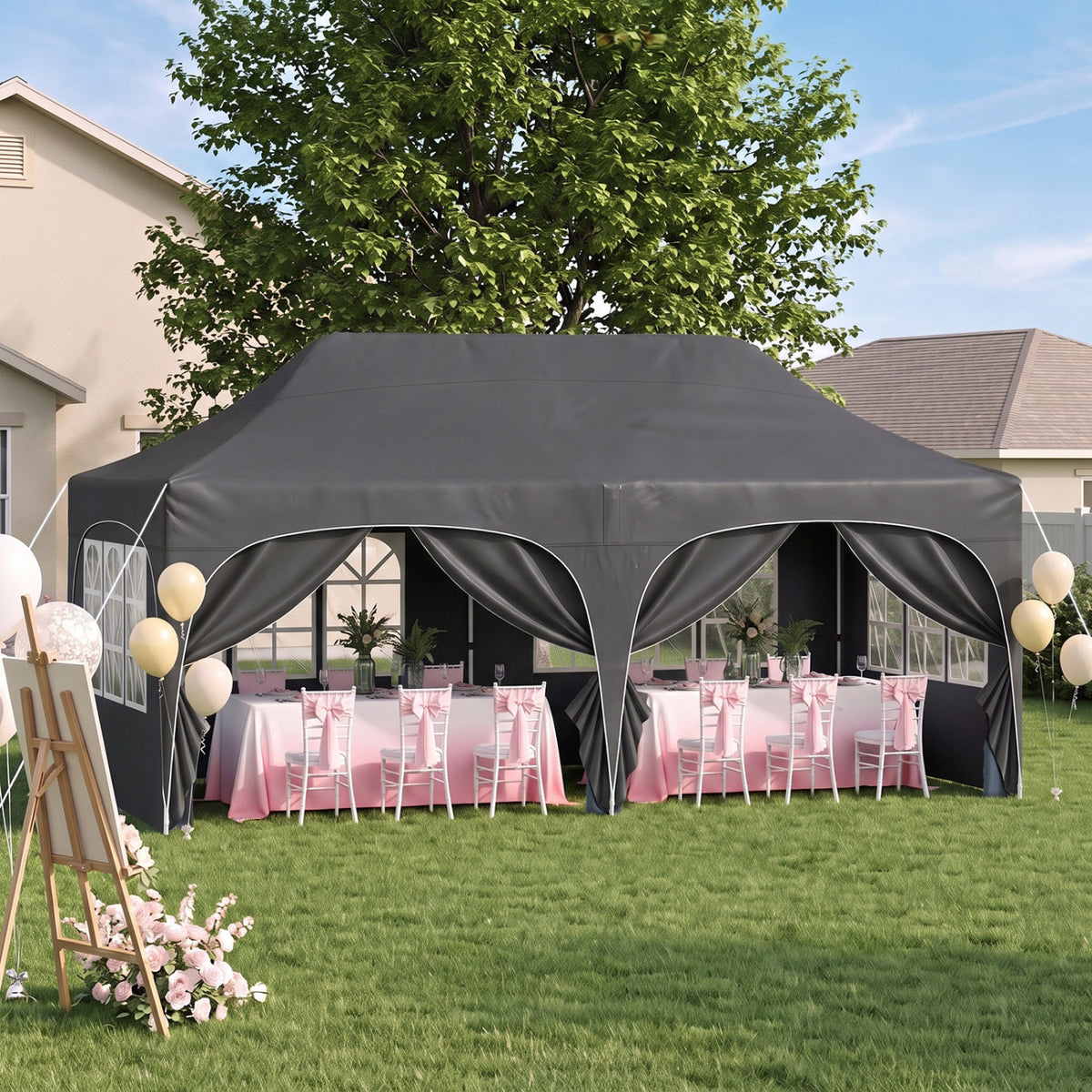 Pop Up Canopy Tent with 6 Removable Sidewalls for Patio-Black-Canopies-DECOROLALA
