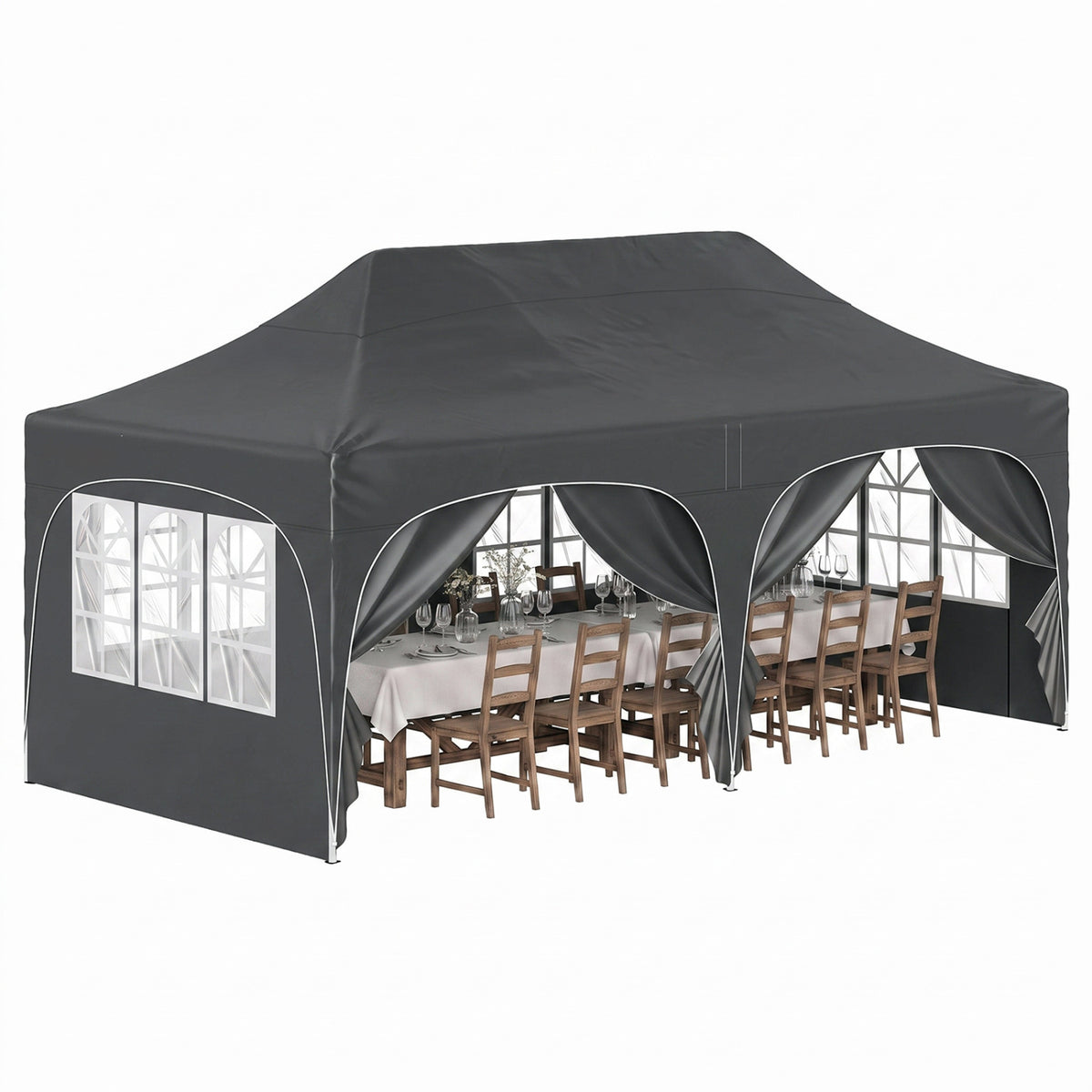 Pop Up Canopy Tent with 6 Removable Sidewalls for Patio-Black-Canopies-DECOROLALA