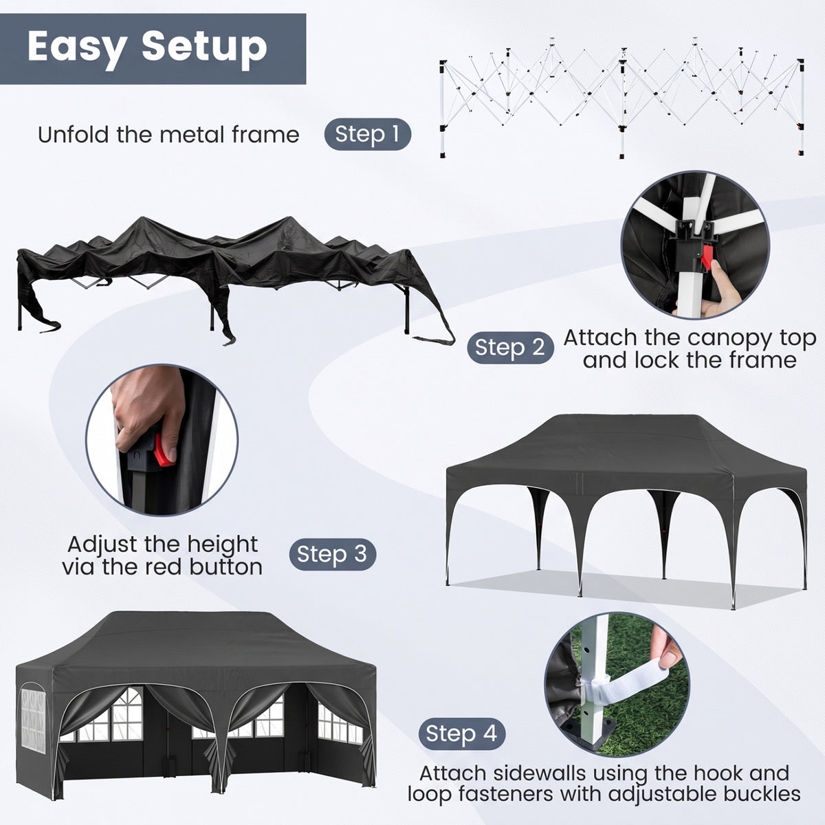 Pop Up Canopy Tent with 6 Removable Sidewalls for Patio-Black-Canopies-DECOROLALA