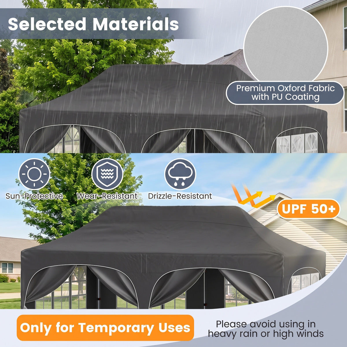 Pop Up Canopy Tent with 6 Removable Sidewalls for Patio-Black-Canopies-DECOROLALA