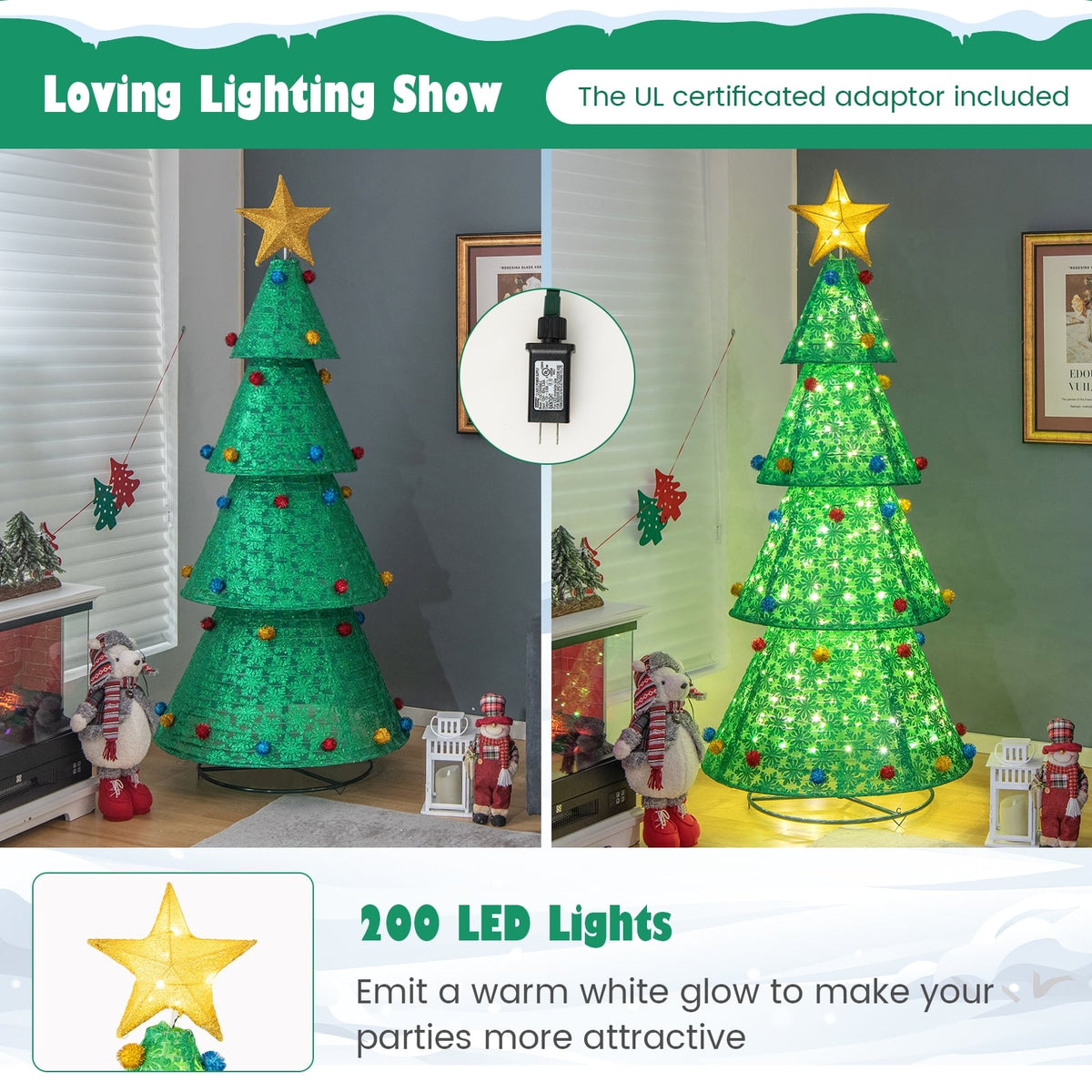 Pop-Up Christmas Tree with 200 Warm White LED Lights-Christmas Trees-DECOROLALA