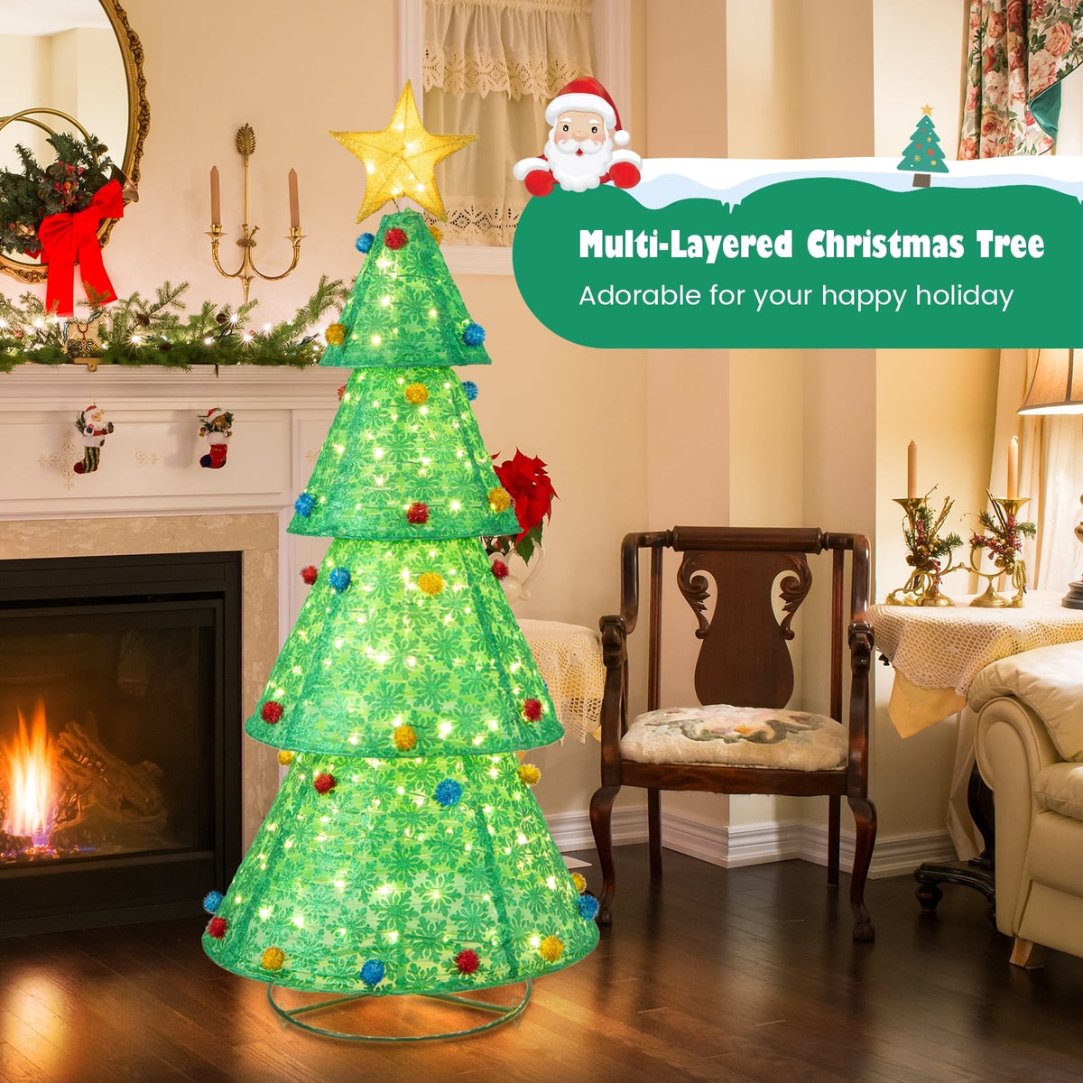 Pop-Up Christmas Tree with 200 Warm White LED Lights-Christmas Trees-DECOROLALA