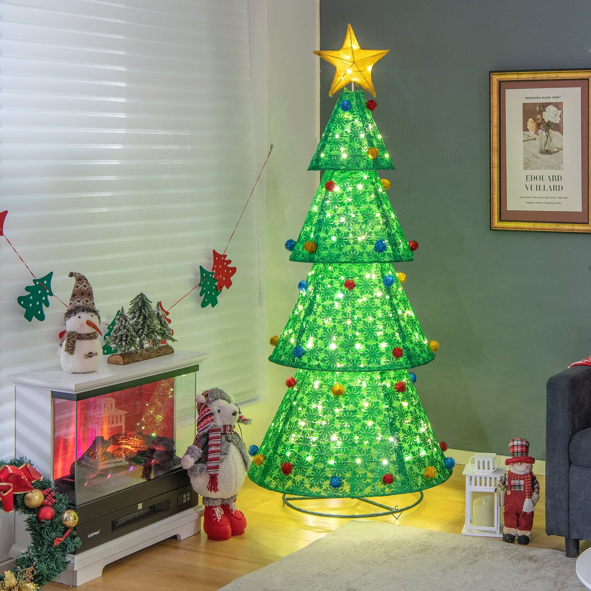 Pop-Up Christmas Tree with 200 Warm White LED Lights-Christmas Trees-DECOROLALA