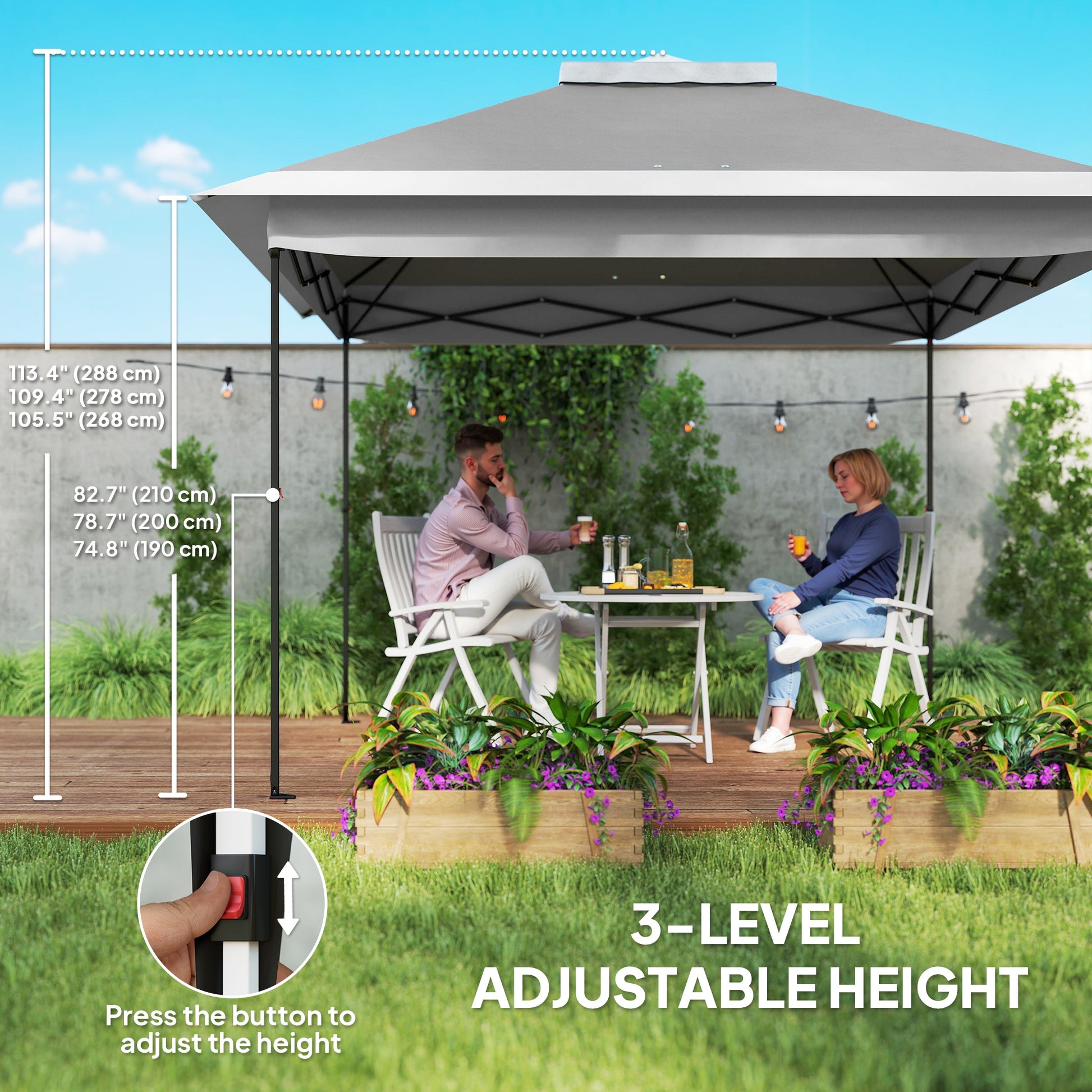 Pop Up Gazebo 11' x 11', Double Roof, Mesh Sidewalls, Adjustable Height, Carrying Bag-DECOROLALA
