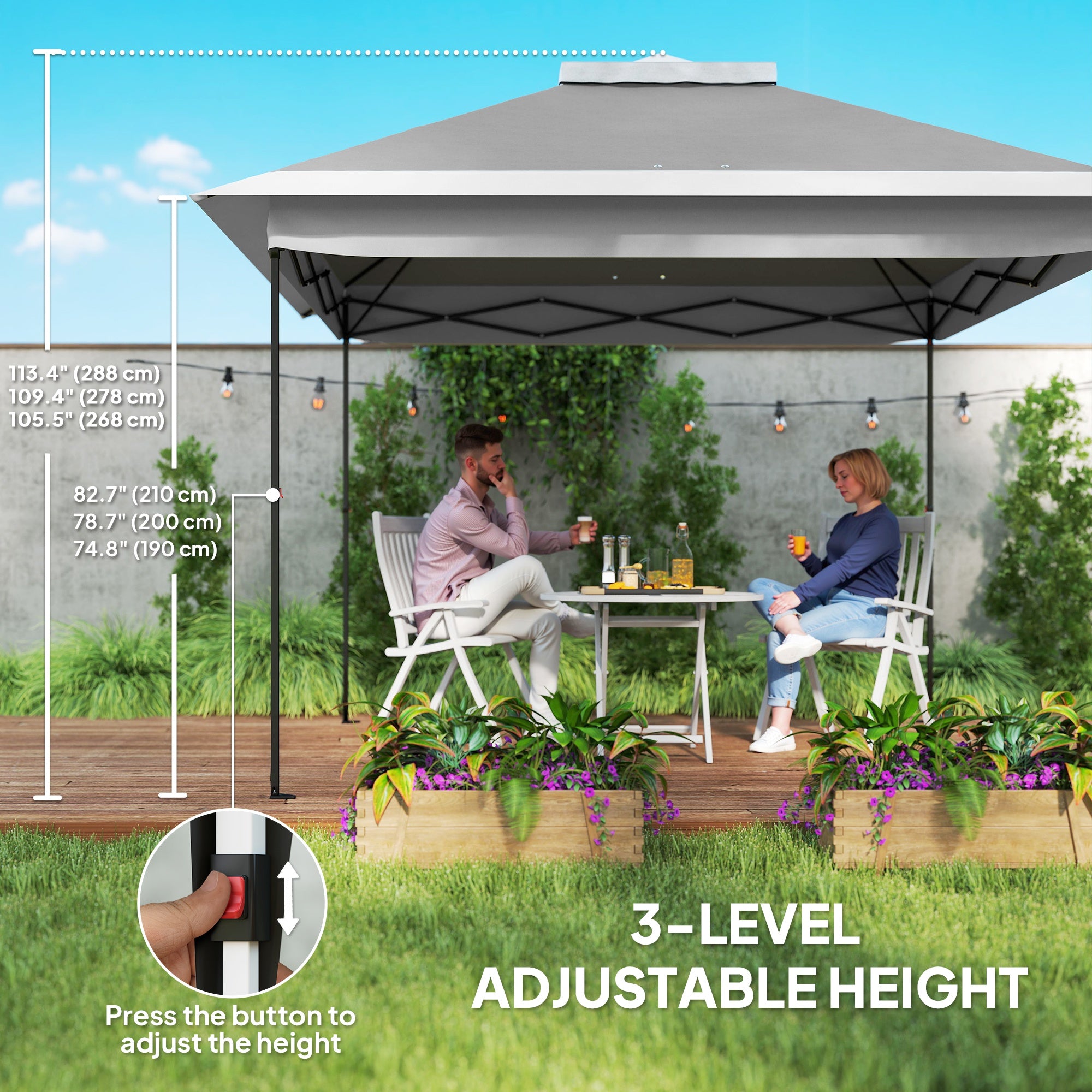 Pop Up Gazebo 11' x 11', Double Roof, Mesh Sidewalls, Adjustable Height, Carrying Bag-DECOROLALA