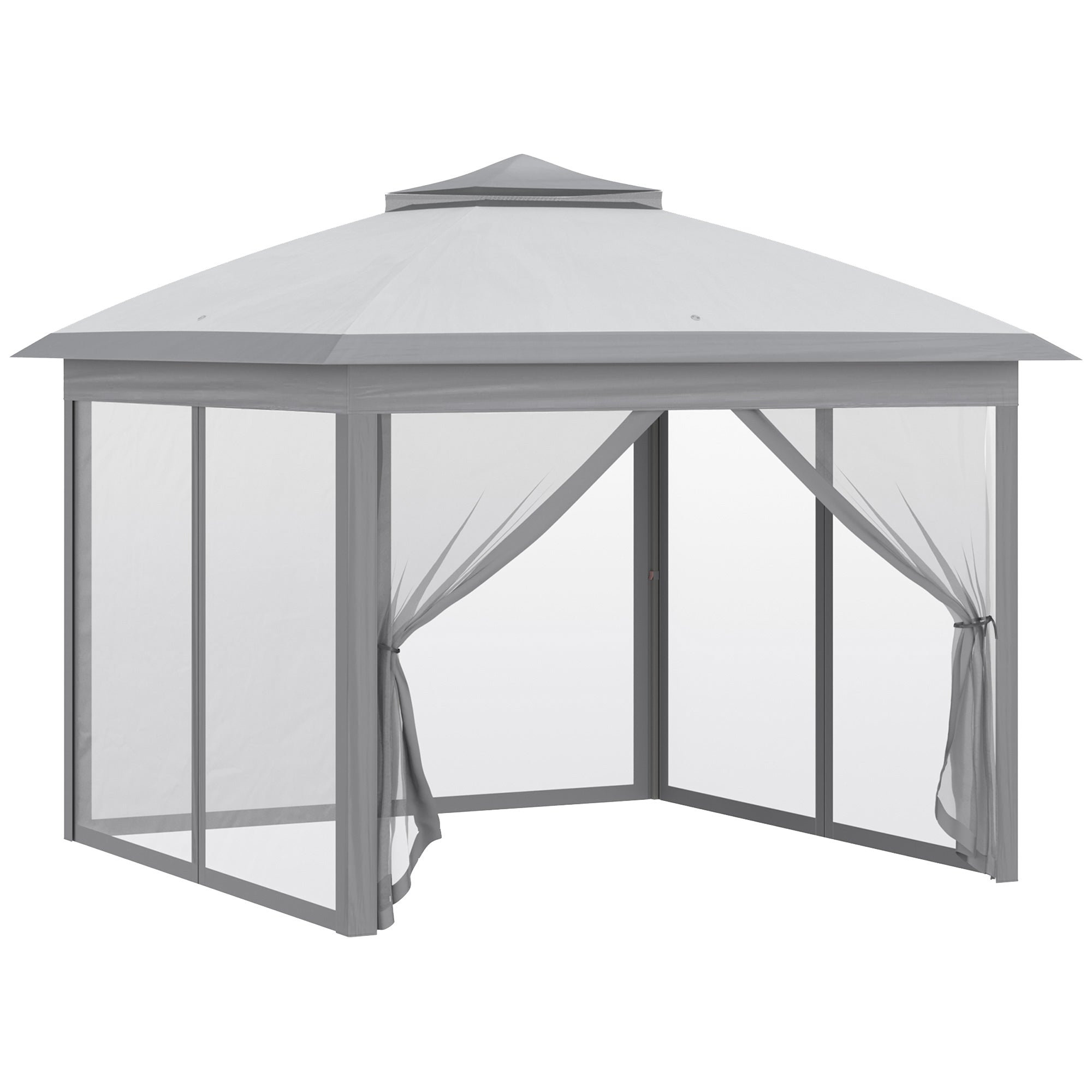 Pop Up Gazebo 11' x 11', Double Roof, Mesh Sidewalls, Adjustable Height, Carrying Bag-DECOROLALA