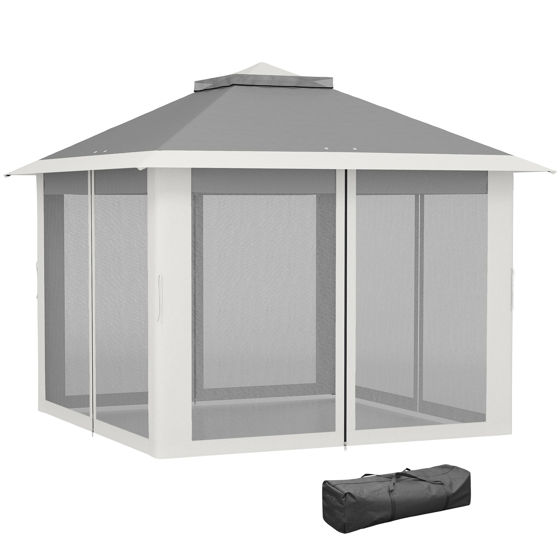 Pop Up Gazebo 11' x 11', Double Roof, Mesh Sidewalls, Adjustable Height, Carrying Bag-DECOROLALA