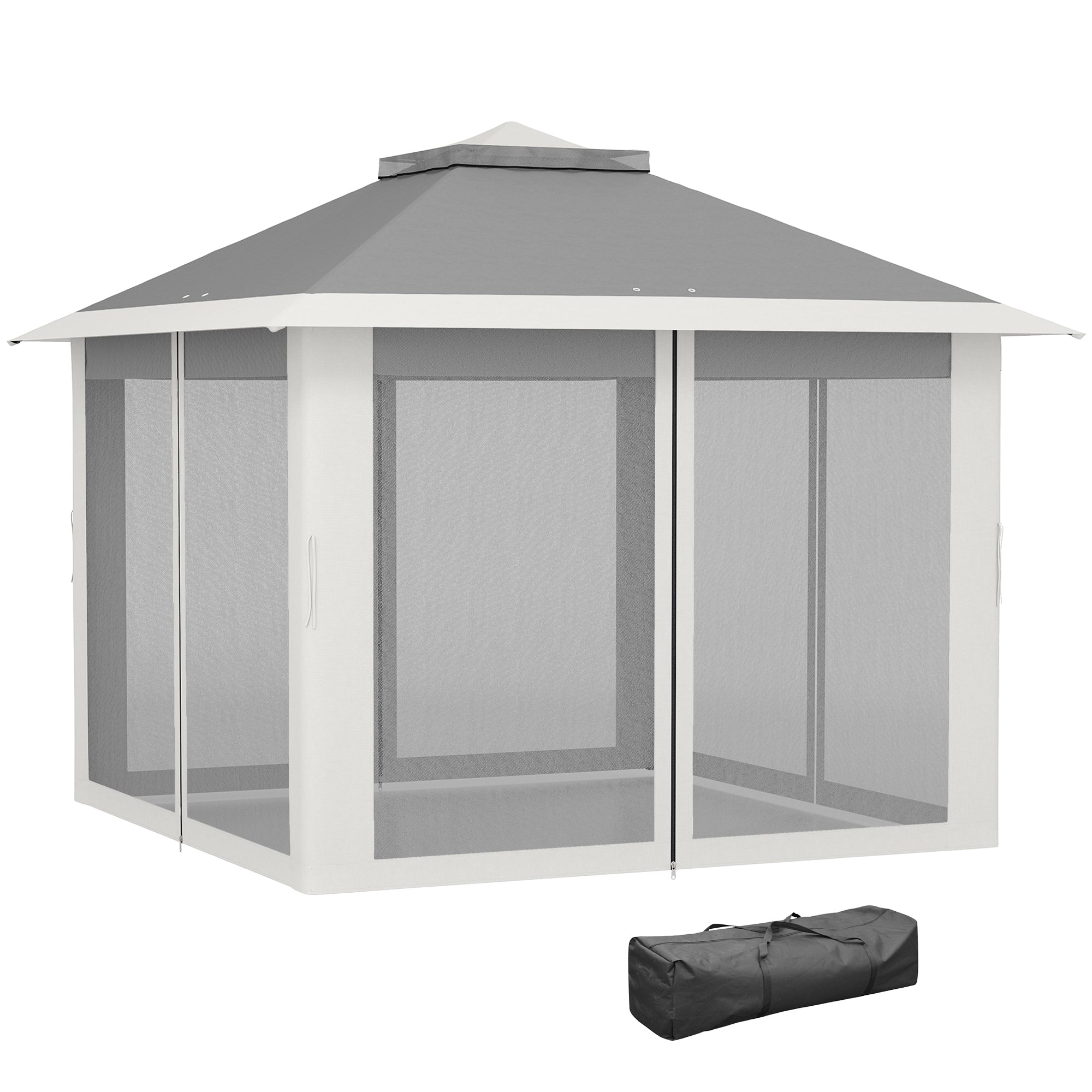 Pop Up Gazebo 11' x 11', Double Roof, Mesh Sidewalls, Adjustable Height, Carrying Bag-DECOROLALA