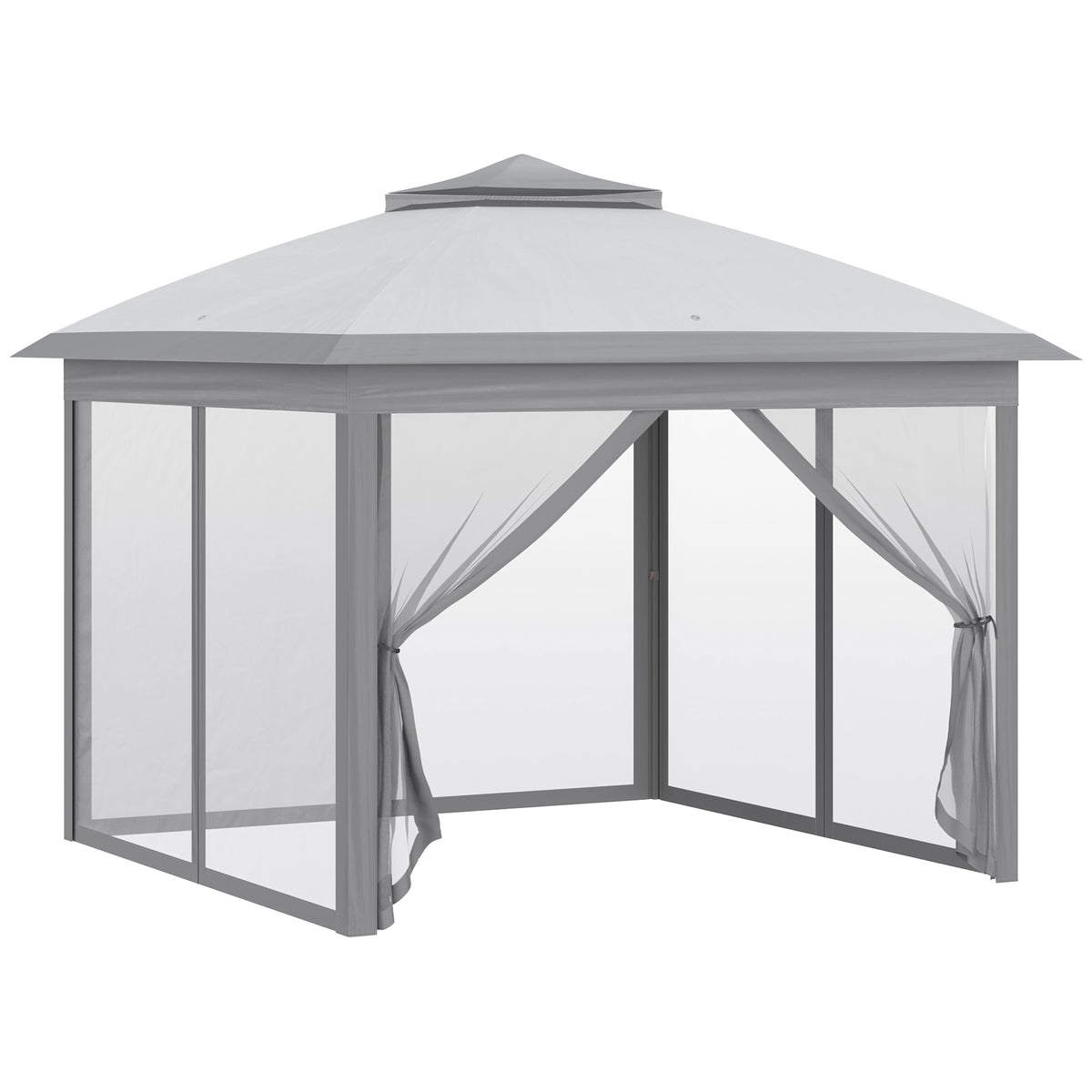 Pop Up Gazebo 11' x 11', Double Roof, Mesh Sidewalls, Adjustable Height, Carrying Bag-Gazebos-DECOROLALA