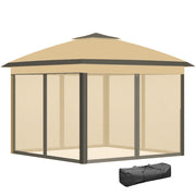 Pop Up Gazebo 11' x 11', Double Roof, Mesh Sidewalls, Adjustable Height, Carrying Bag-DECOROLALA