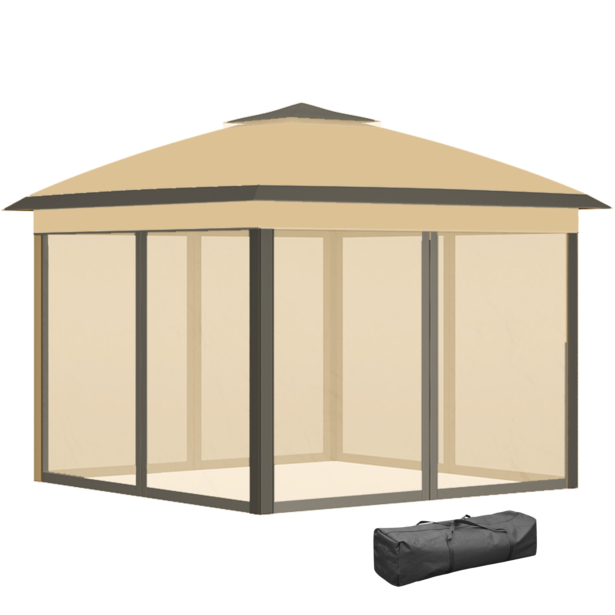 Pop Up Gazebo 11' x 11', Double Roof, Mesh Sidewalls, Adjustable Height, Carrying Bag-DECOROLALA