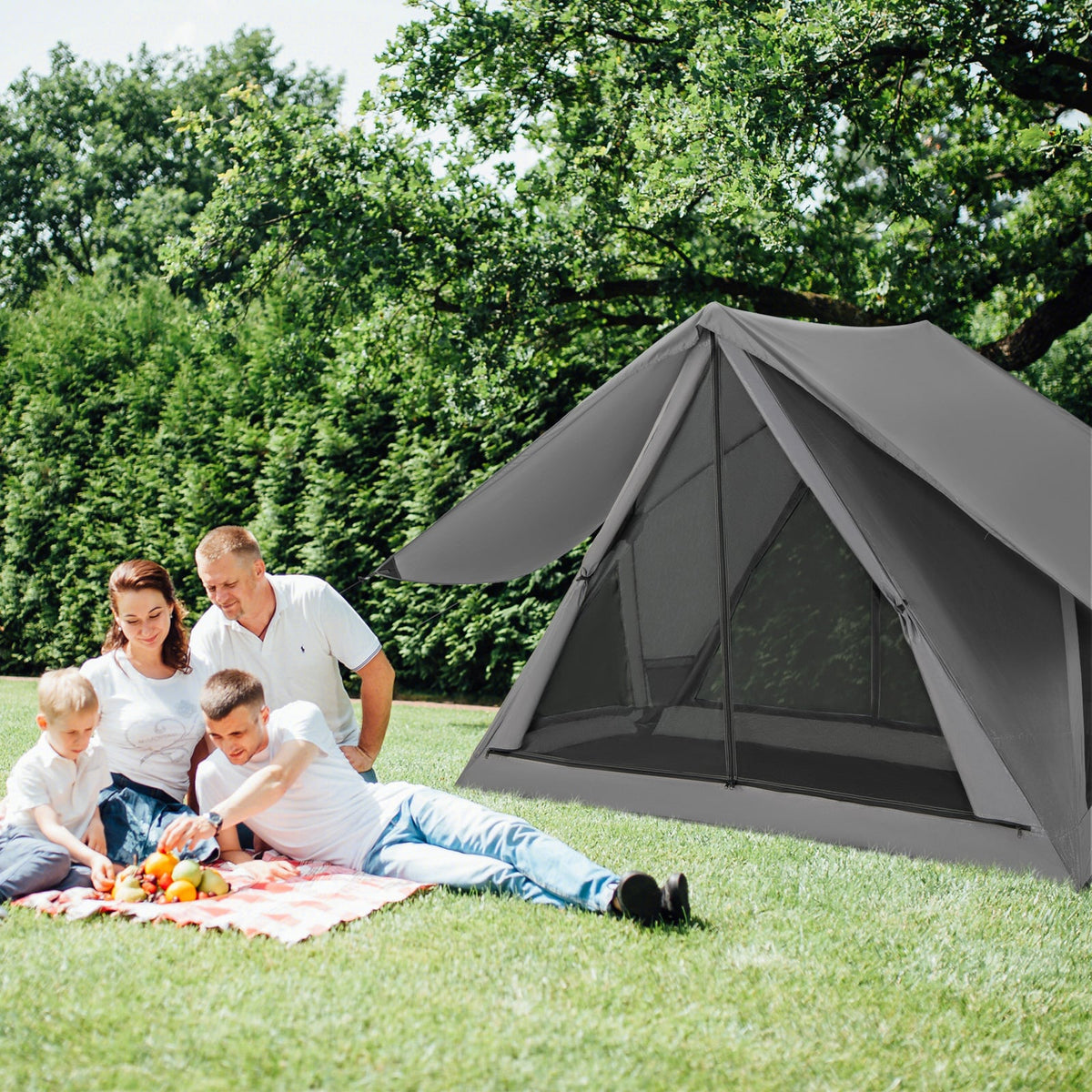 Pop-up Camping Tent for 2-3 People with Carry Bag and Rainfly for Backpacking Hiking Trip-Gray-Tents-DECOROLALA