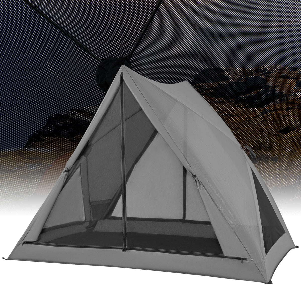 Pop-up Camping Tent for 2-3 People with Carry Bag and Rainfly for Backpacking Hiking Trip-Gray-Tents-DECOROLALA