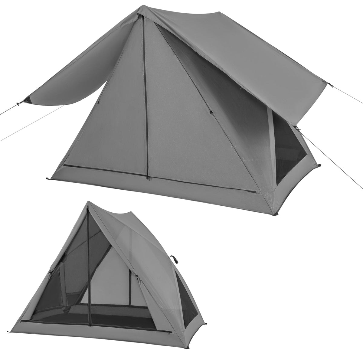 Pop-up Camping Tent for 2-3 People with Carry Bag and Rainfly for Backpacking Hiking Trip-Gray-Tents-DECOROLALA