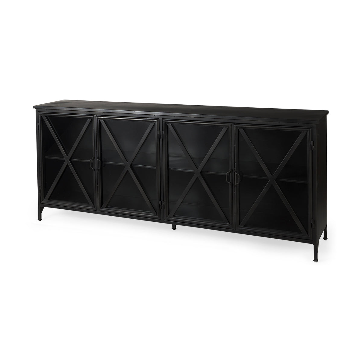 Poppy I 79x16 Black Metal With Glass Door Sideboard-Sideboards & Buffets-DECOROLALA