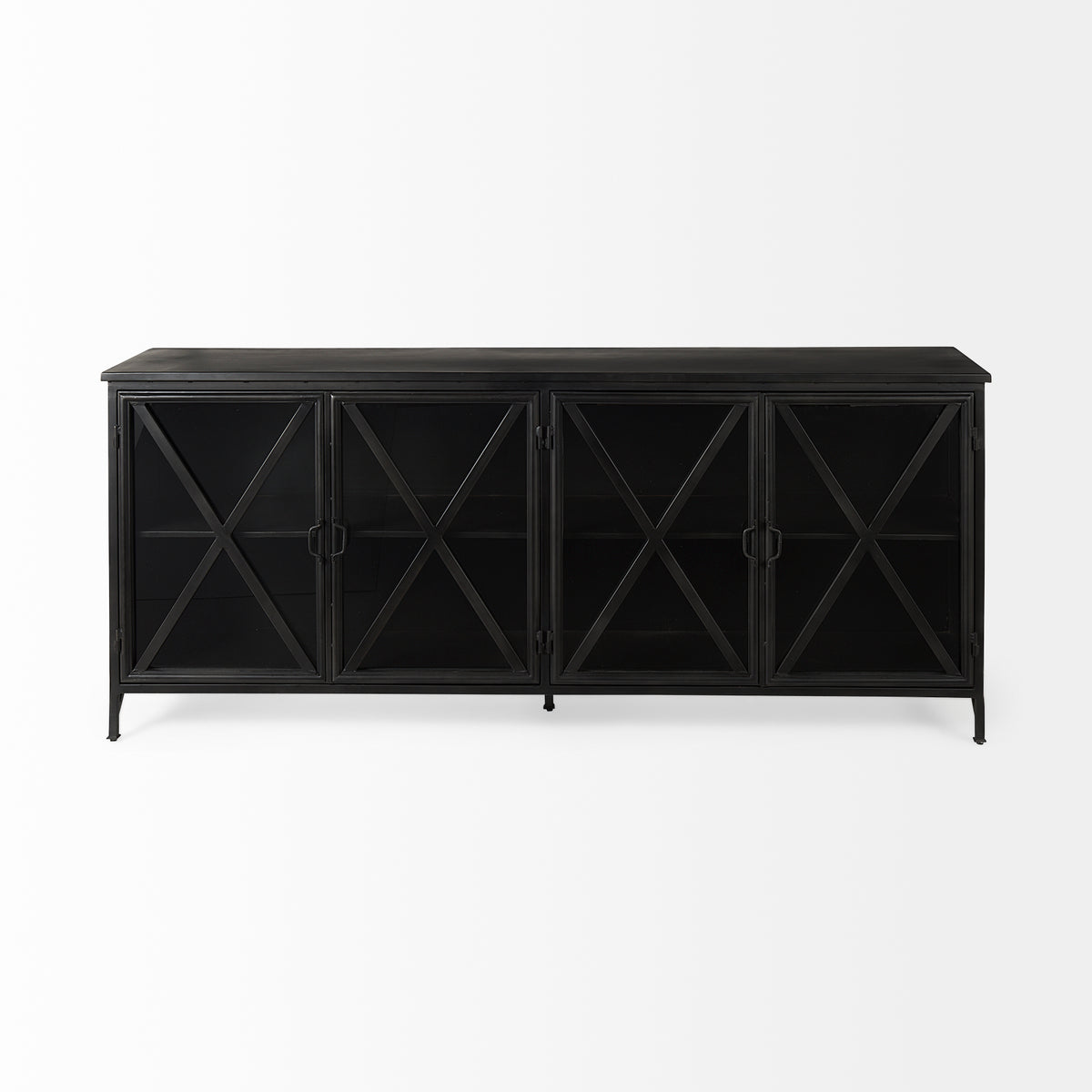 Poppy I 79x16 Black Metal With Glass Door Sideboard-Sideboards & Buffets-DECOROLALA