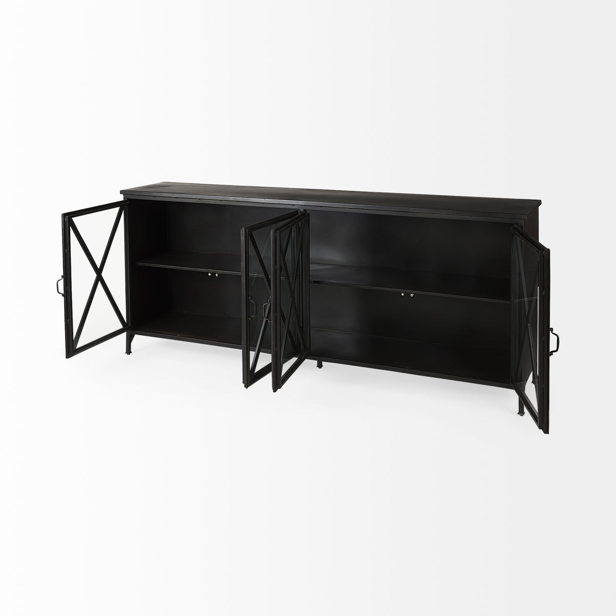 Poppy I 79x16 Black Metal With Glass Door Sideboard-Sideboards & Buffets-DECOROLALA