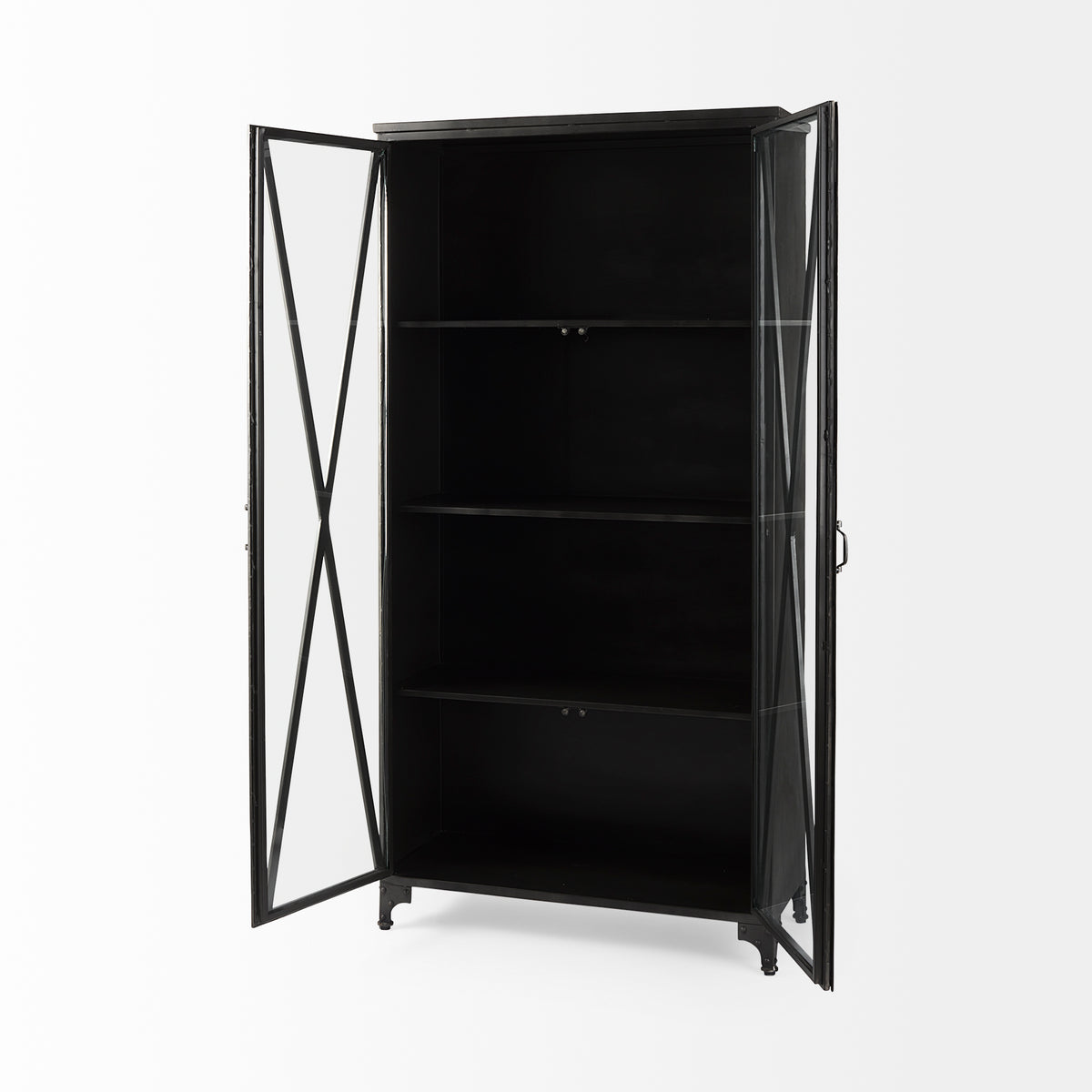 Poppy II 73.8" H Black Metal With Glass Door Display Cabinet-Cabinets-DECOROLALA