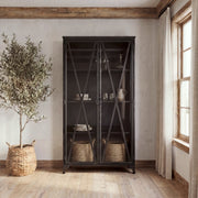 Poppy II 73.8" H Black Metal With Glass Door Display Cabinet-Cabinets-DECOROLALA
