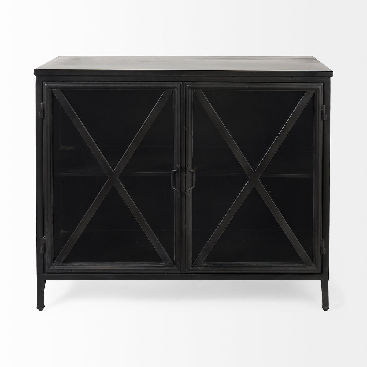 Poppy III Accent Cabinet - Black Metal Glass Door-Accent Cabinets & Chests-DECOROLALA