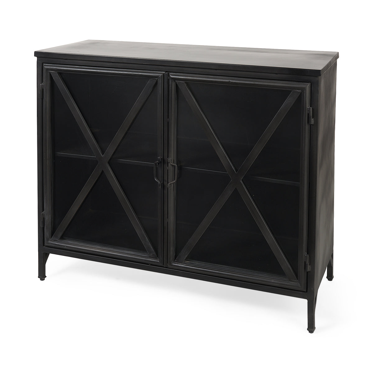 Poppy III Accent Cabinet - Black Metal Glass Door-Accent Cabinets & Chests-DECOROLALA