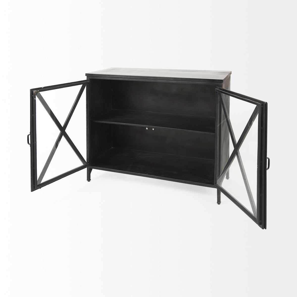 Poppy III Accent Cabinet - Black Metal Glass Door-Accent Cabinets & Chests-DECOROLALA